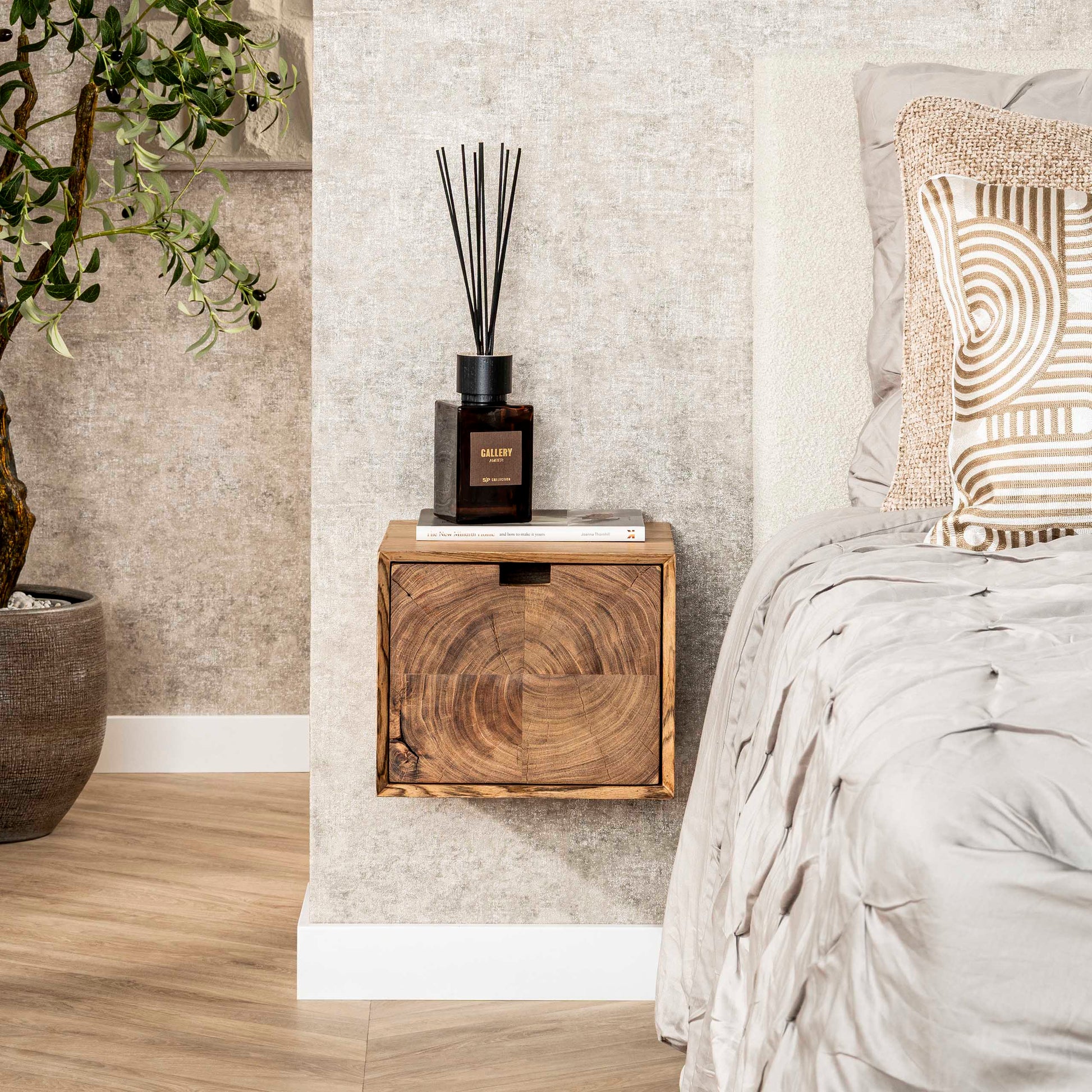 Nachtkastje Block zwevend 1 lade / Massief acacia