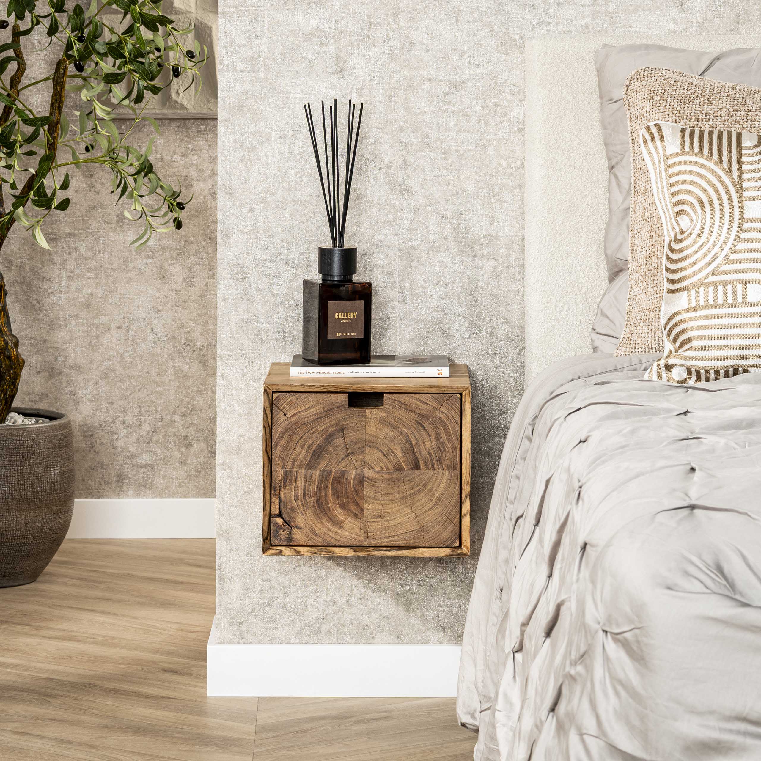 Nachtkastje Block zwevend 1 lade / Massief acacia