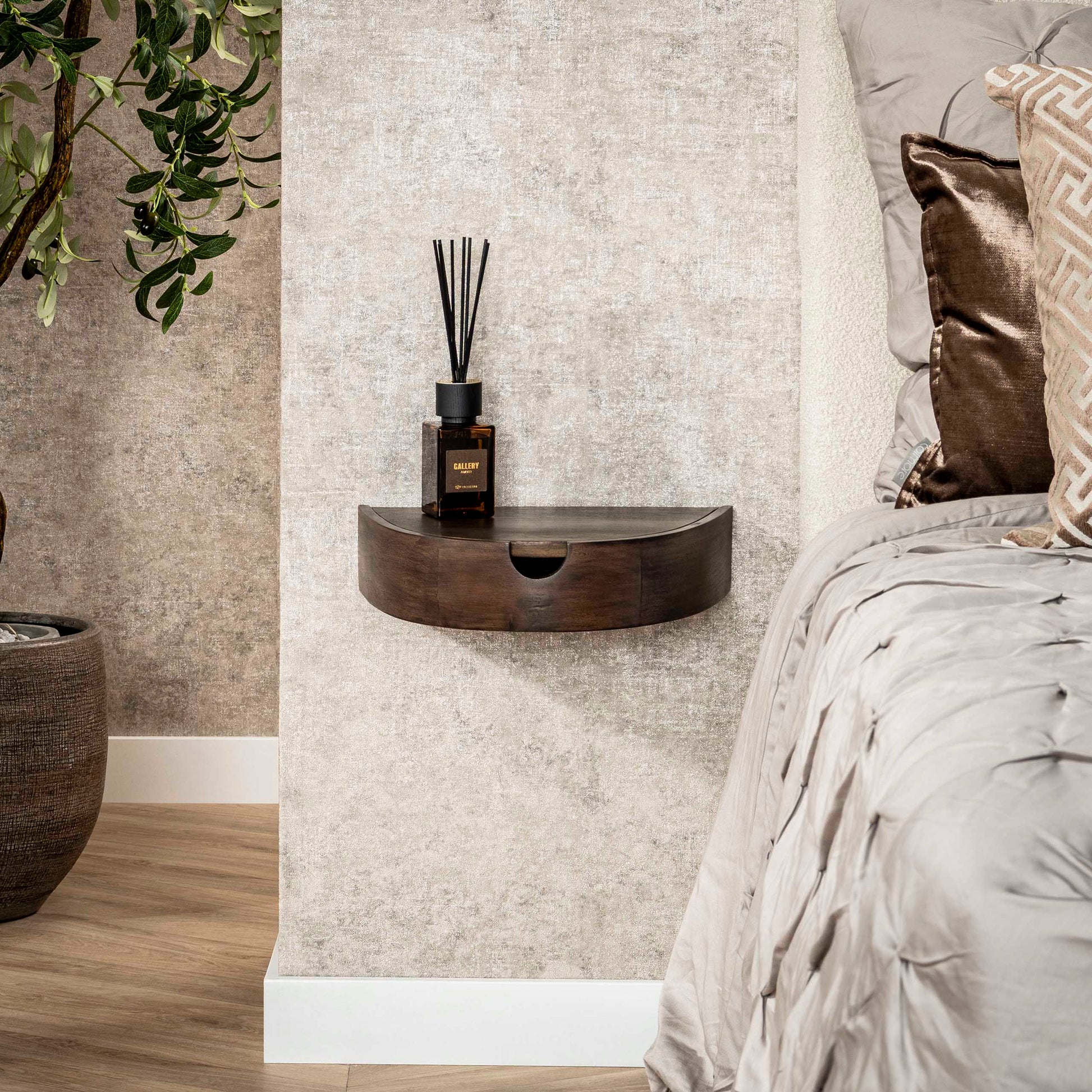 Nachtkastje Cove zwevend 1 lade verpakt per 2 / Massief acacia glaze brown