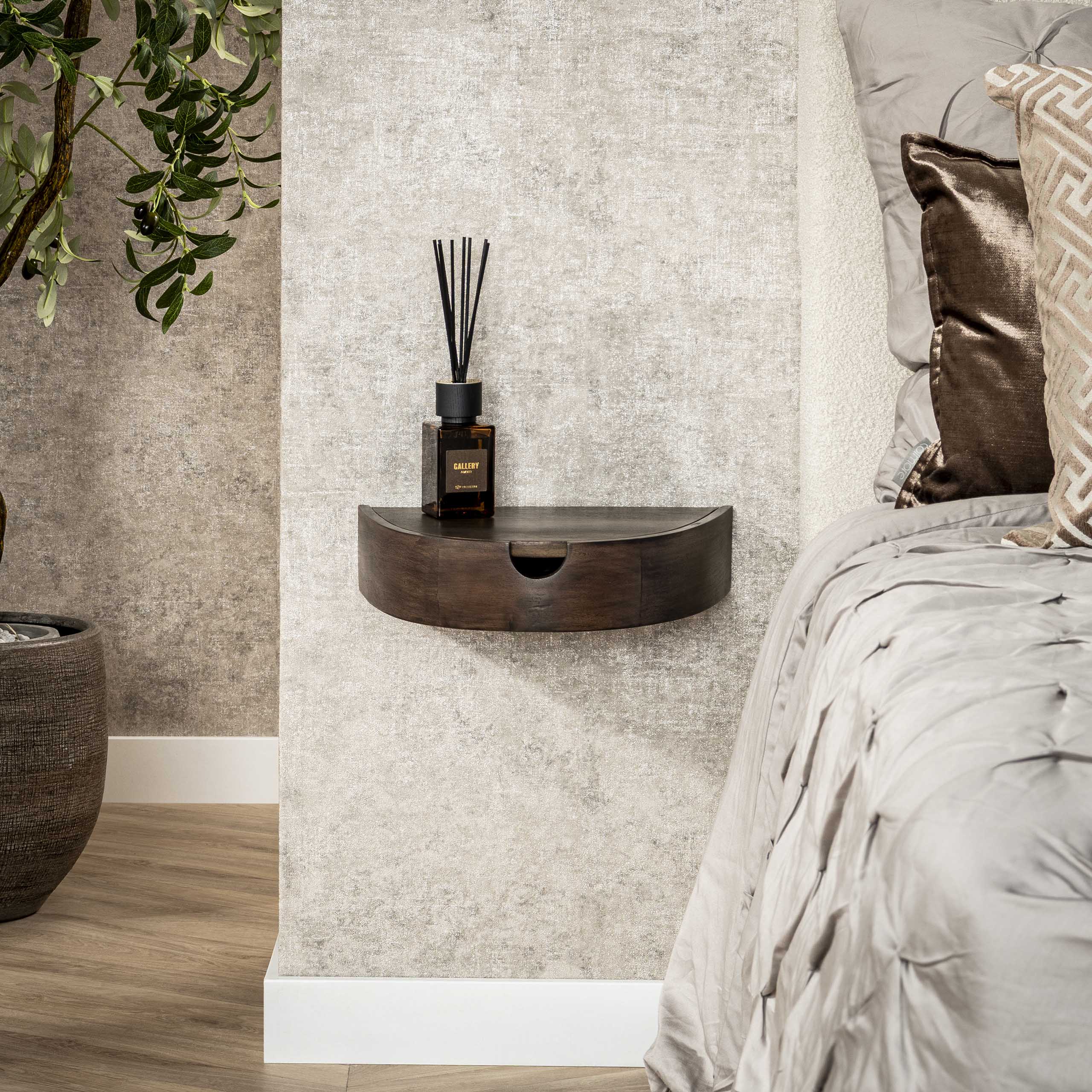 Nachtkastje Cove zwevend 1 lade verpakt per 2 / Massief acacia glaze brown