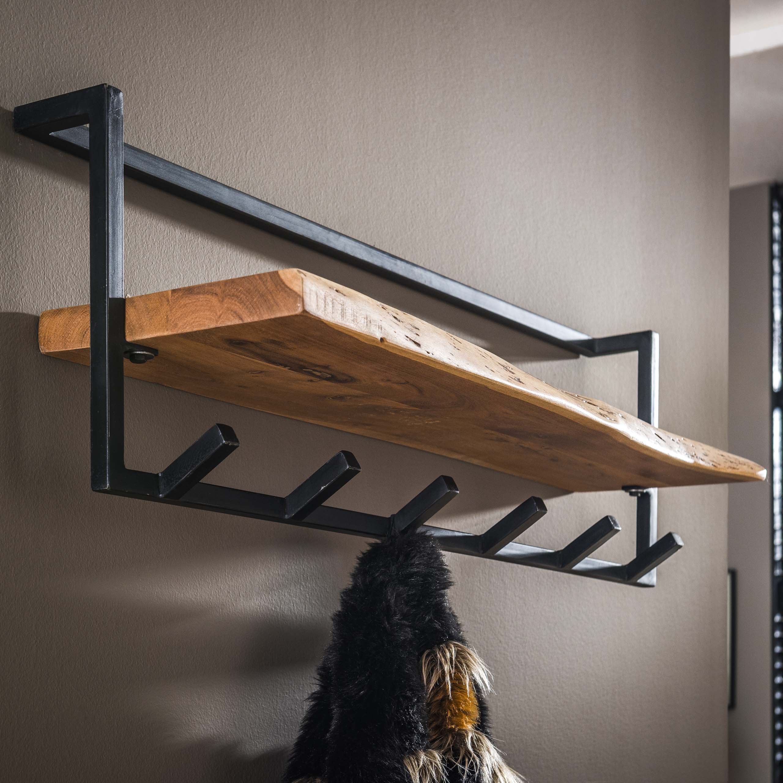 Kapstok Air Solid Hoedenplank 6 Haken Massief Acacia