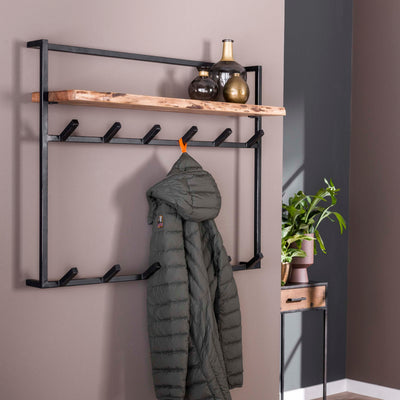 Kapstok Air Solid Hoog Hoedenplank 2X6 Haken Massief Acacia