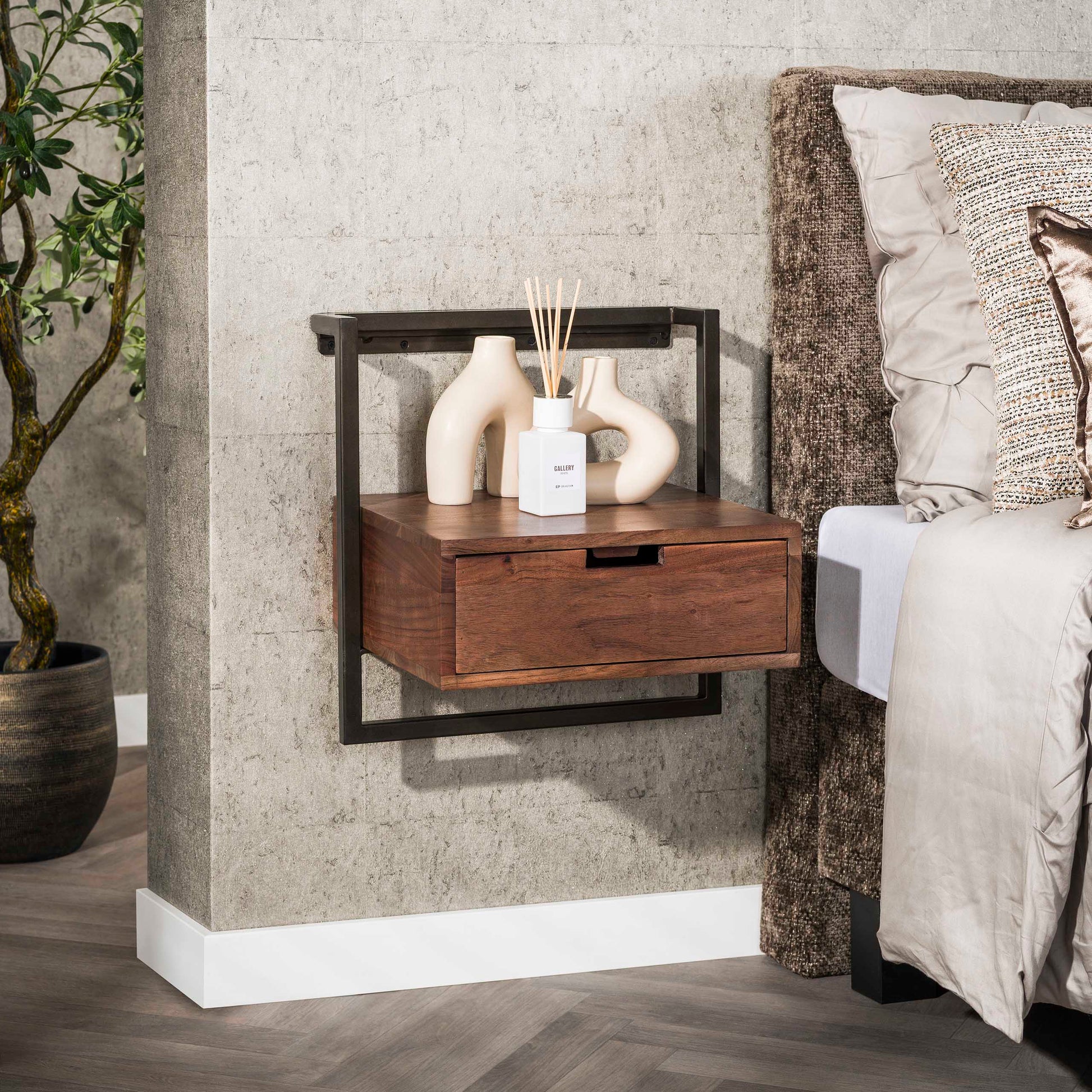 Nachtkastje Air Solid 1 lade / Massief acacia bruin