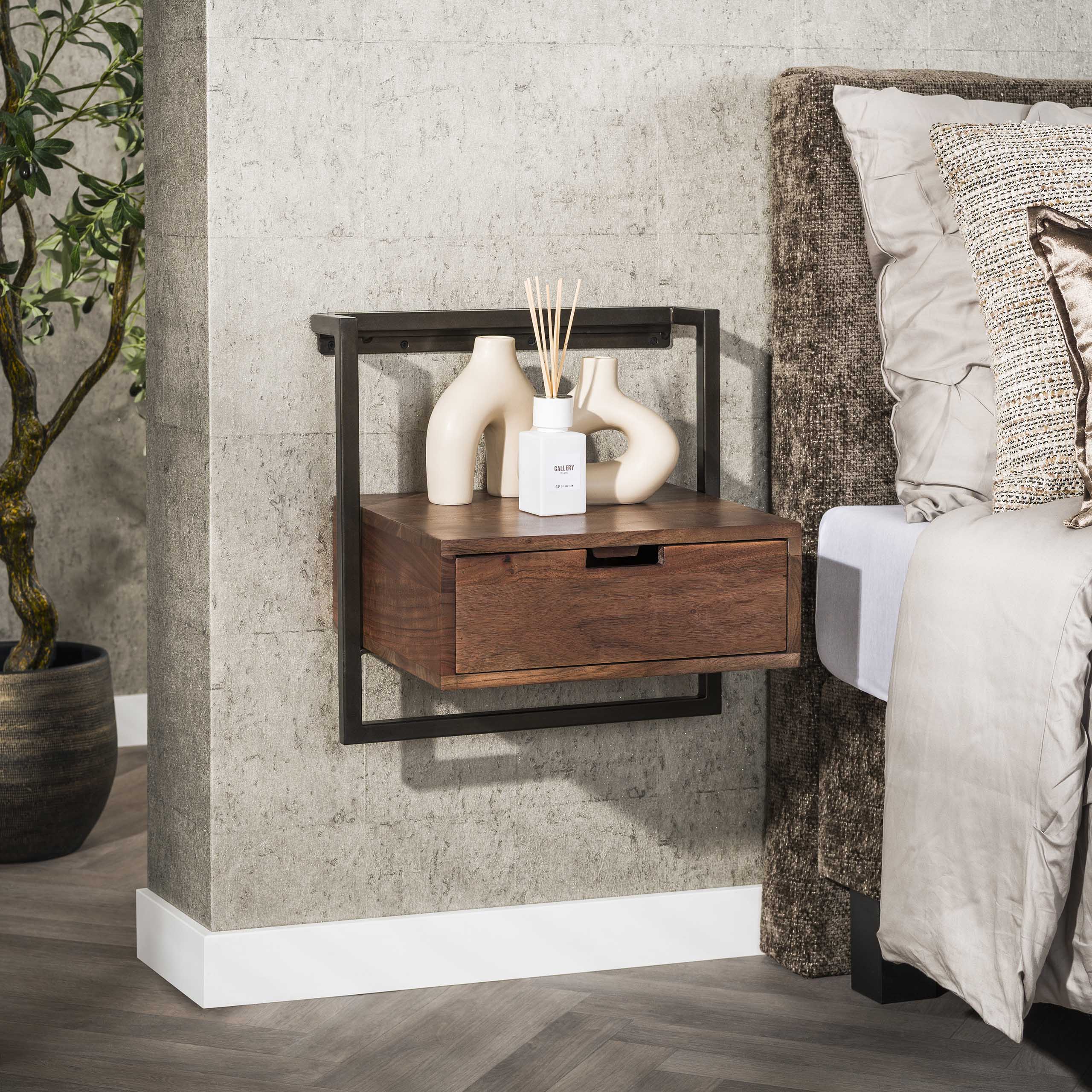 Nachtkastje Air Solid 1 lade / Massief acacia bruin