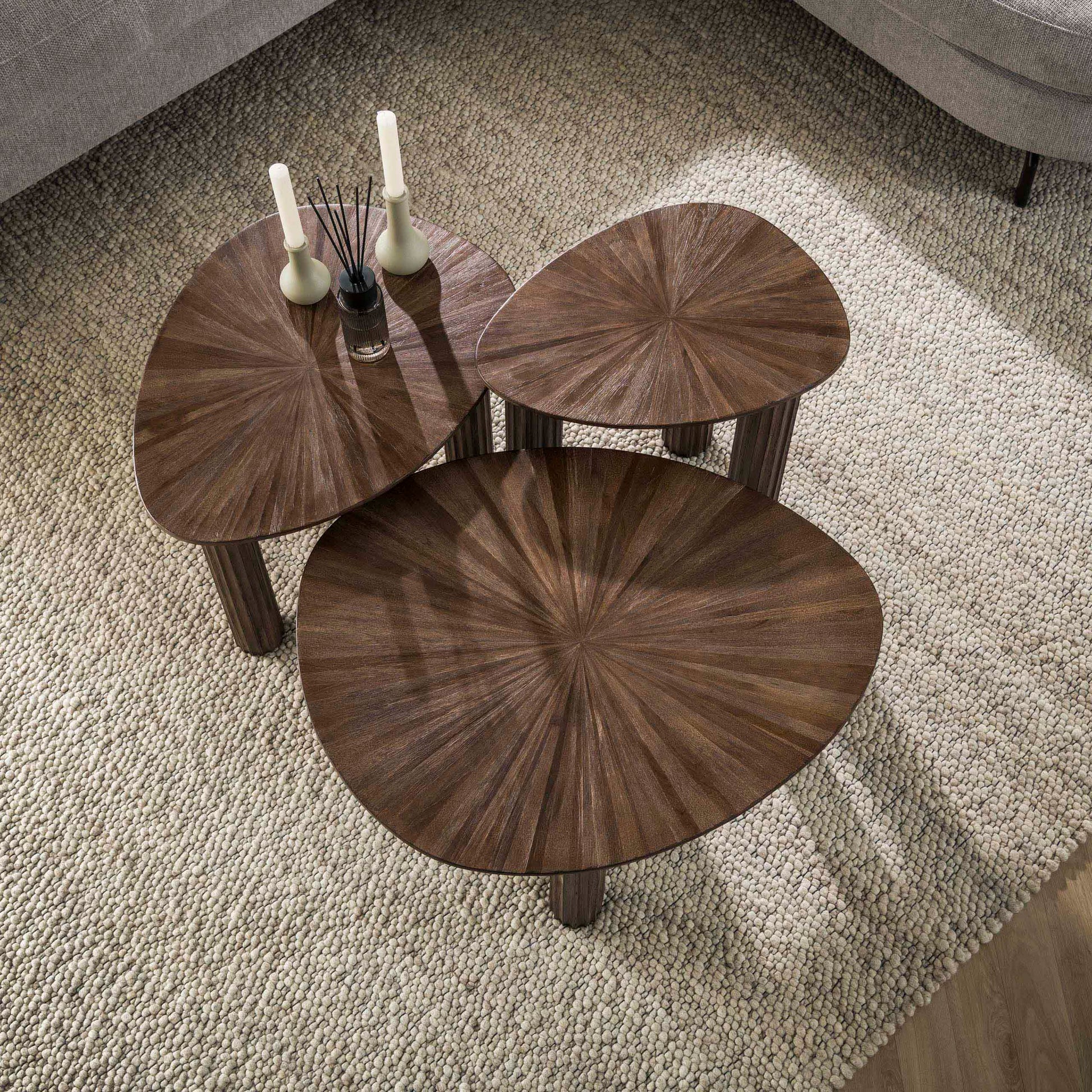Salontafel Maya Teak driehoekig set van 3 / Massief teak espresso