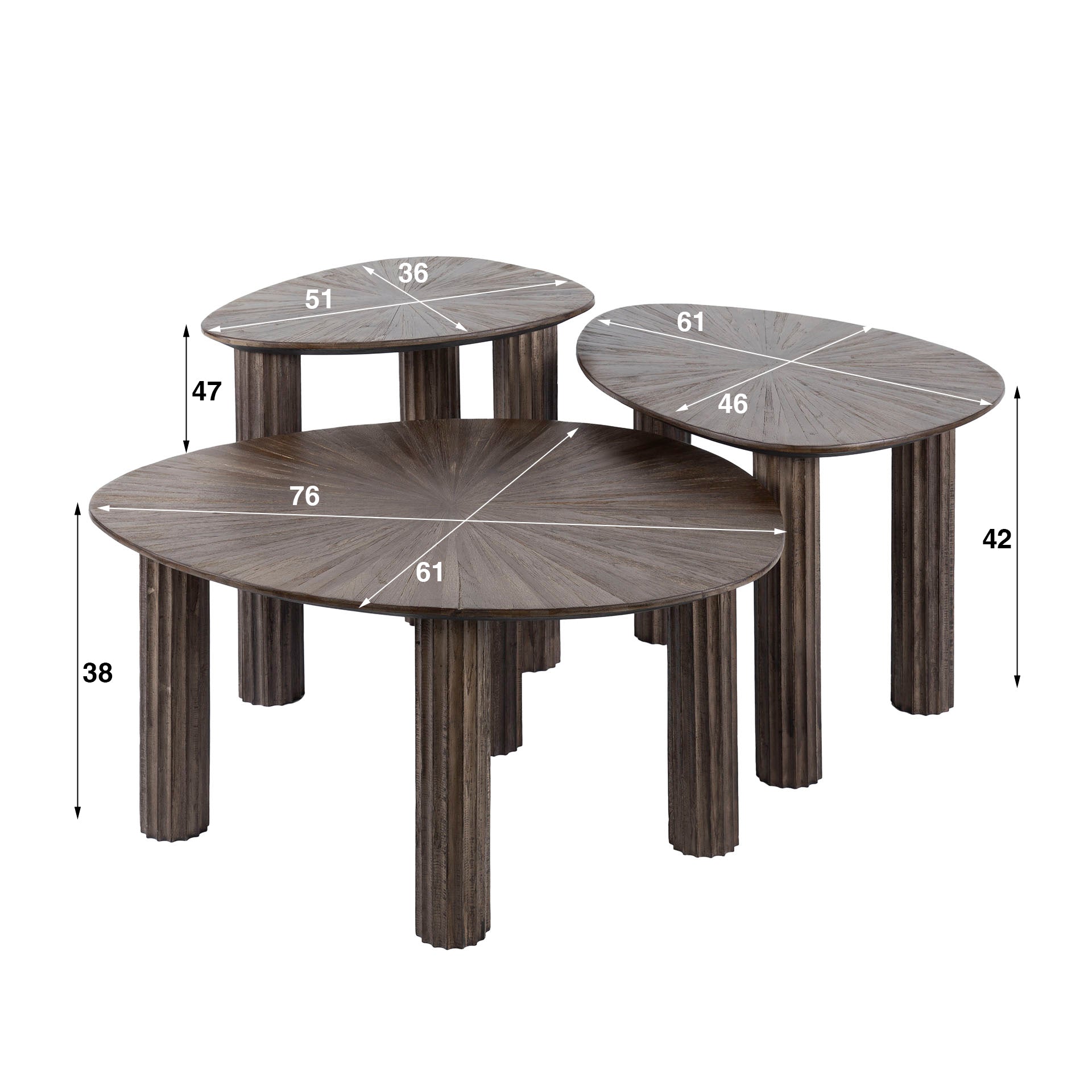 Salontafel Maya Teak Driehoekig Set Van 3 Massief Teak Espresso