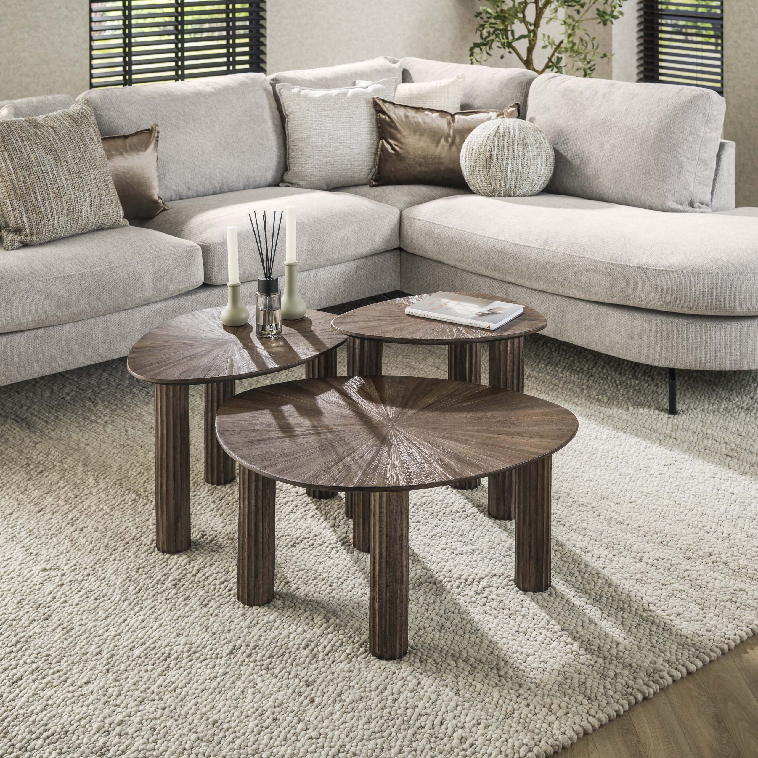 Salontafel Maya Teak Driehoekig Set Van 3 Massief Teak Espresso