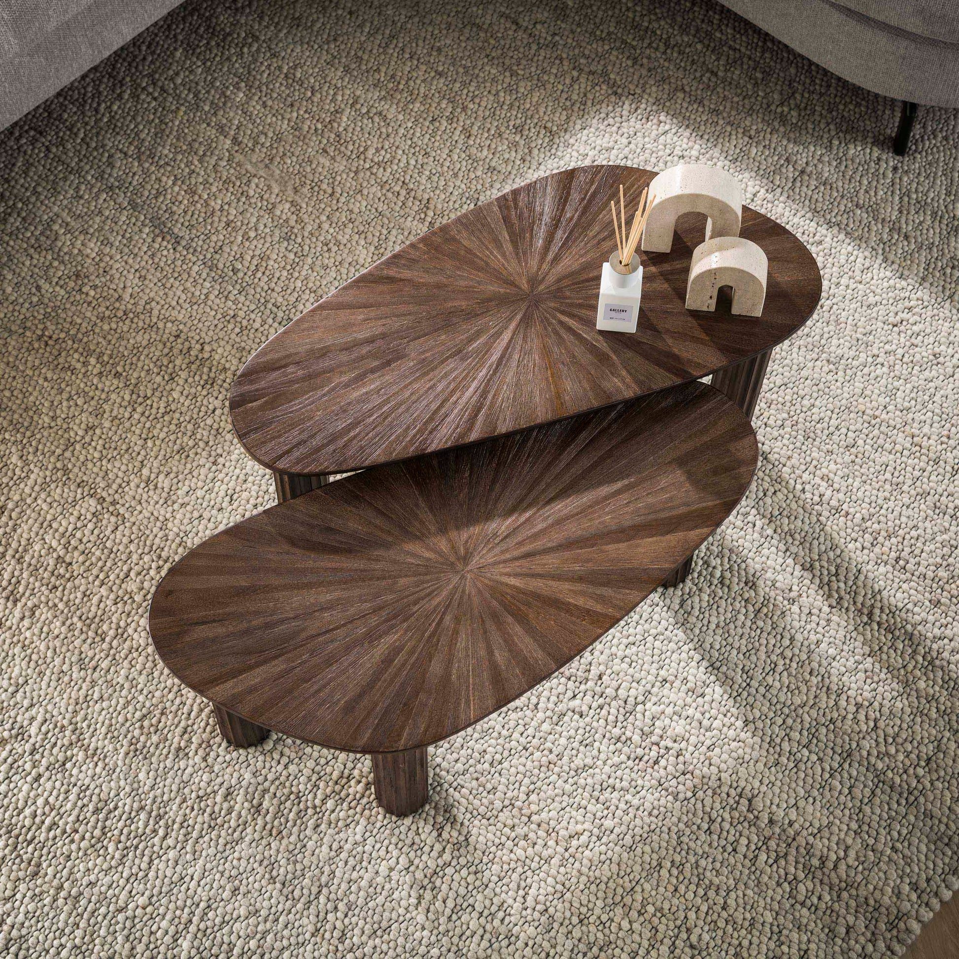 Salontafel Maya Teak organisch set van 2 / Massief teak espresso
