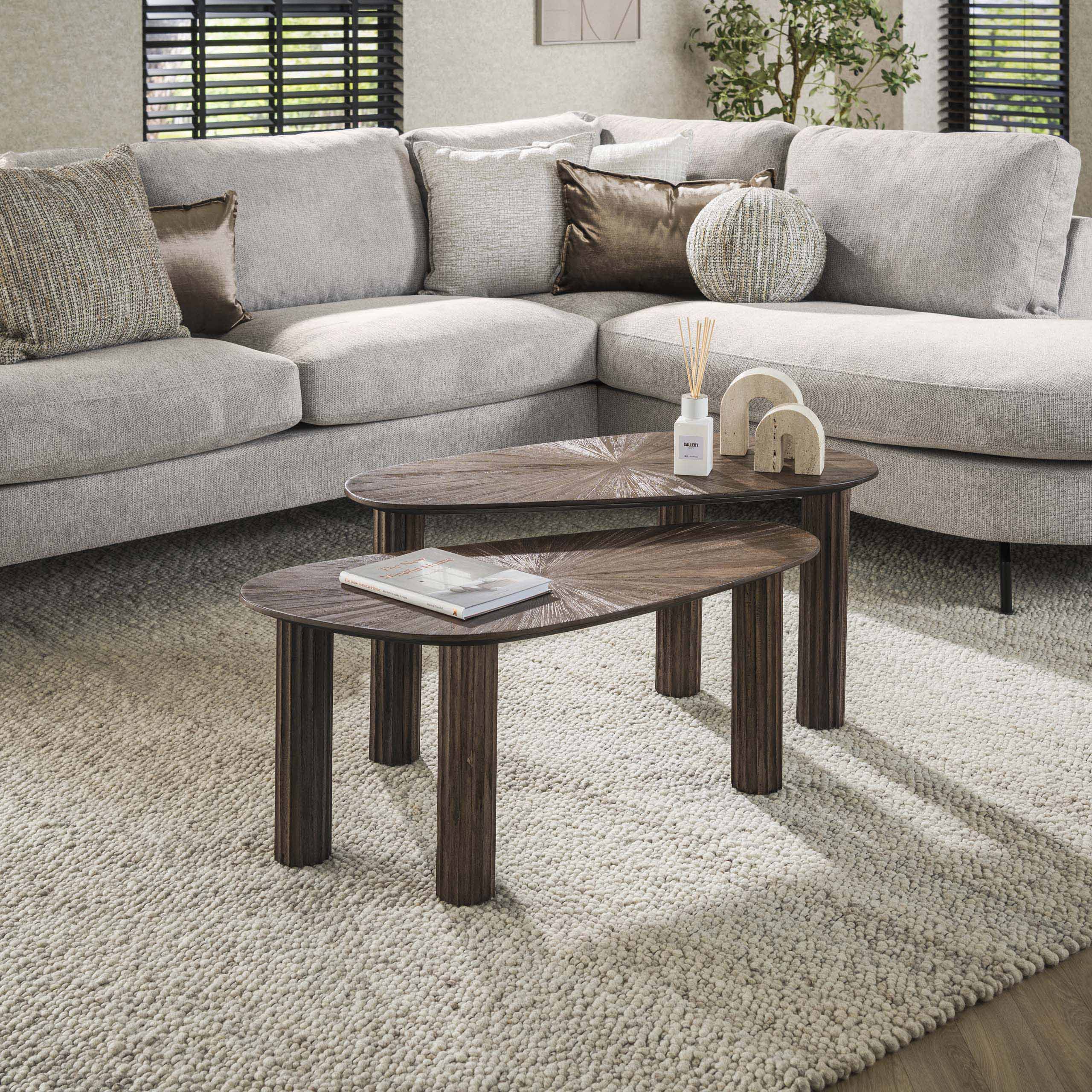Salontafel Maya Teak Organisch Set Van 2 Massief Teak Espresso