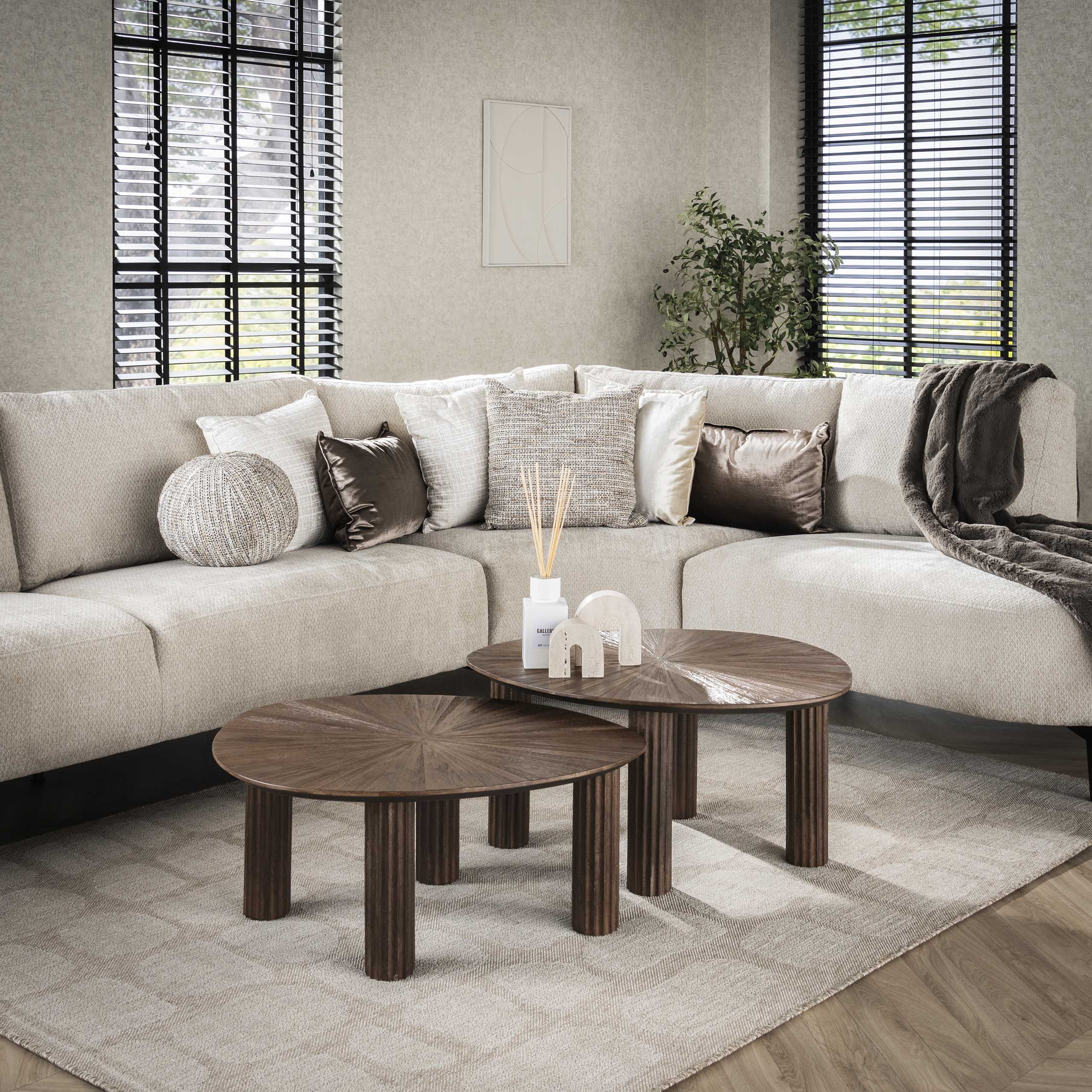 Salontafel Maya Teak driehoekig set van 2 / Massief teak espresso