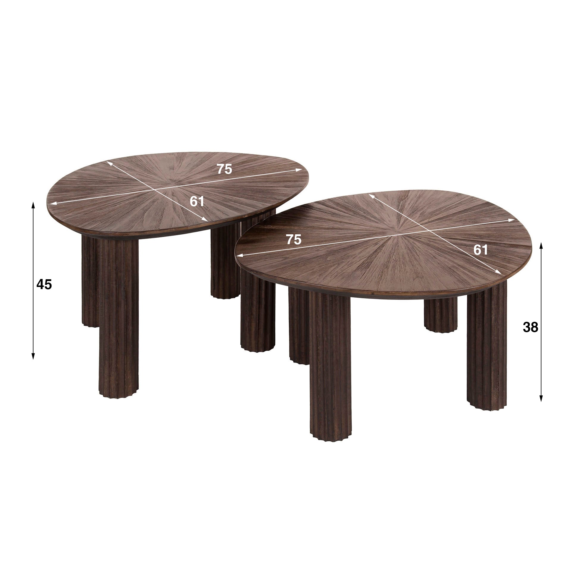 Salontafel Maya Teak Driehoekig Set Van 2 Massief Teak Espresso