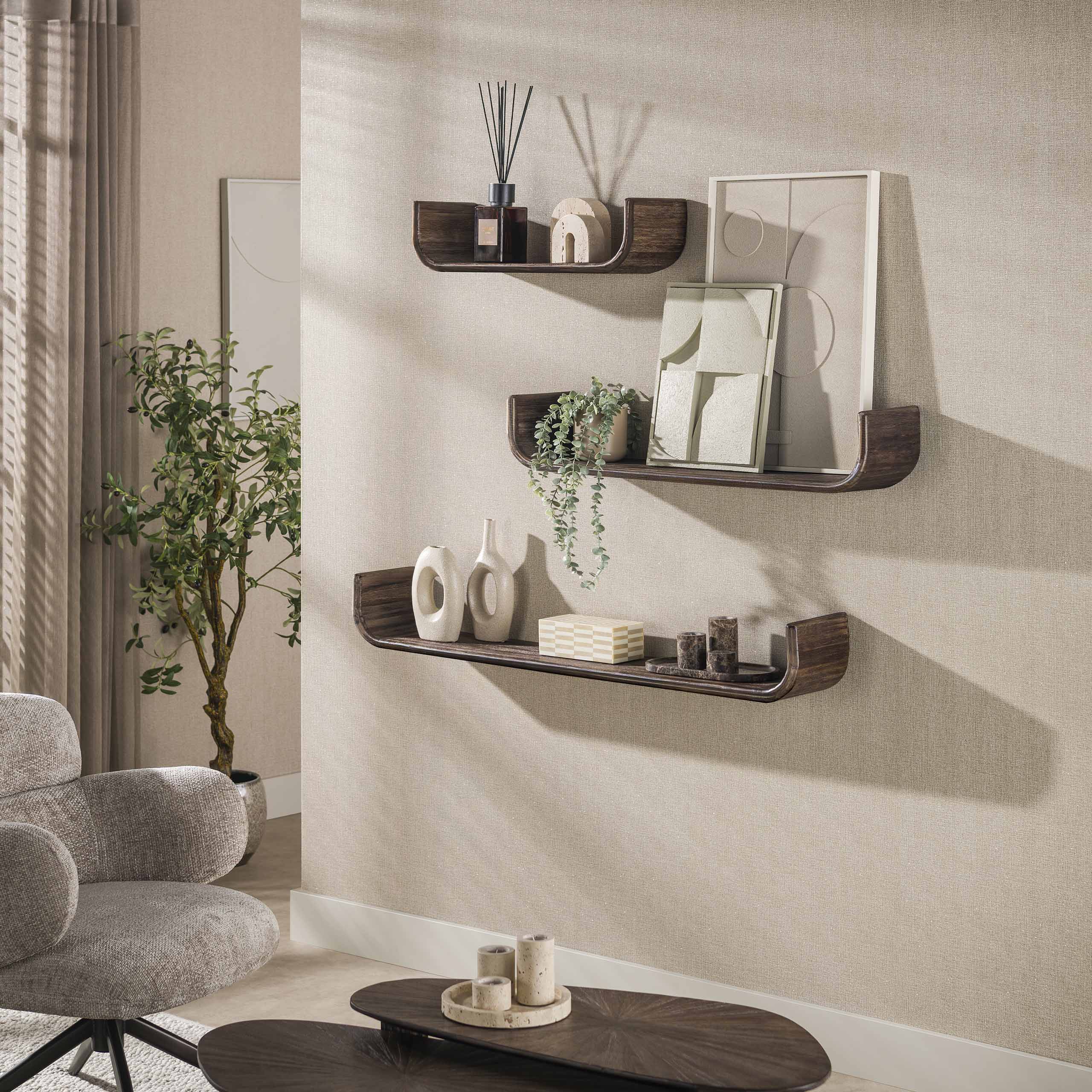 Wandplank Maya Teak U-shape set van 3 / Massief teak espresso