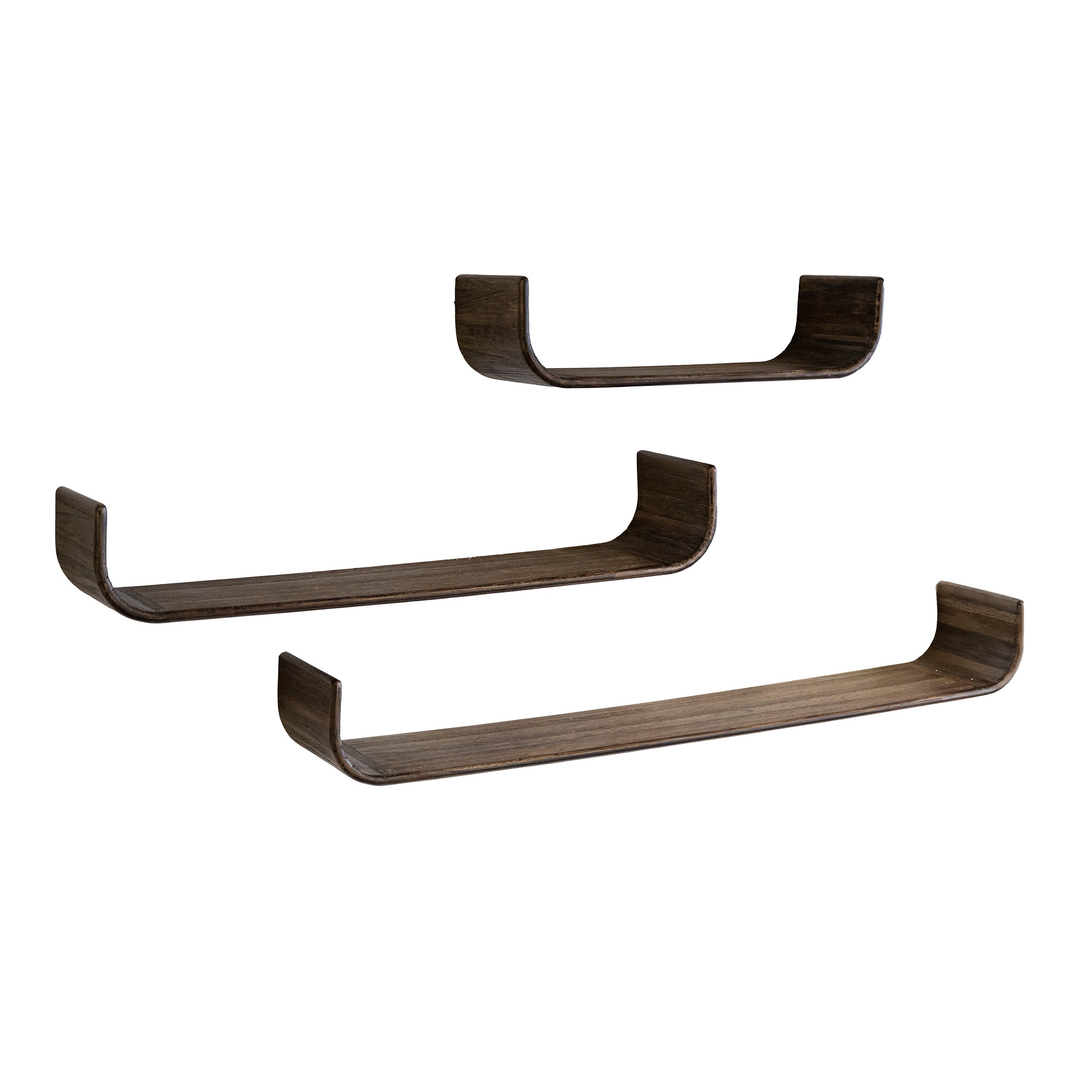 Wandplank Maya Teak U-shape set van 3 / Massief teak espresso