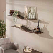 Wandplank Maya Teak S-shape set van 2 / Massief teak espresso