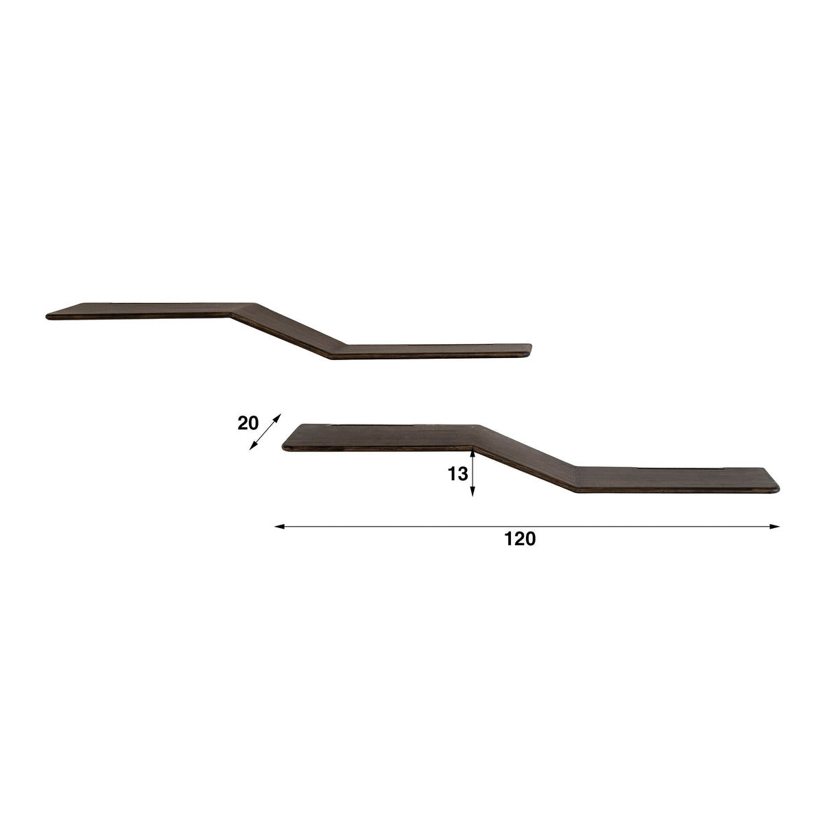 Wandplank Maya Teak S-shape set van 2 / Massief teak espresso