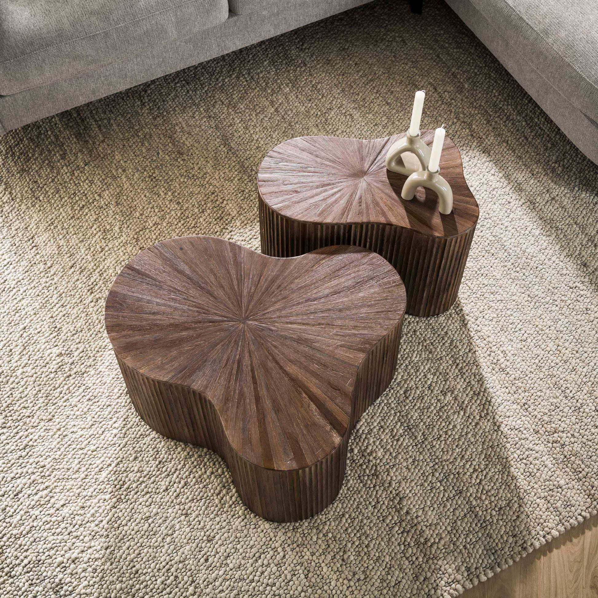 Salontafel Maya Teak shamrock set van 2 / Massief teak espresso