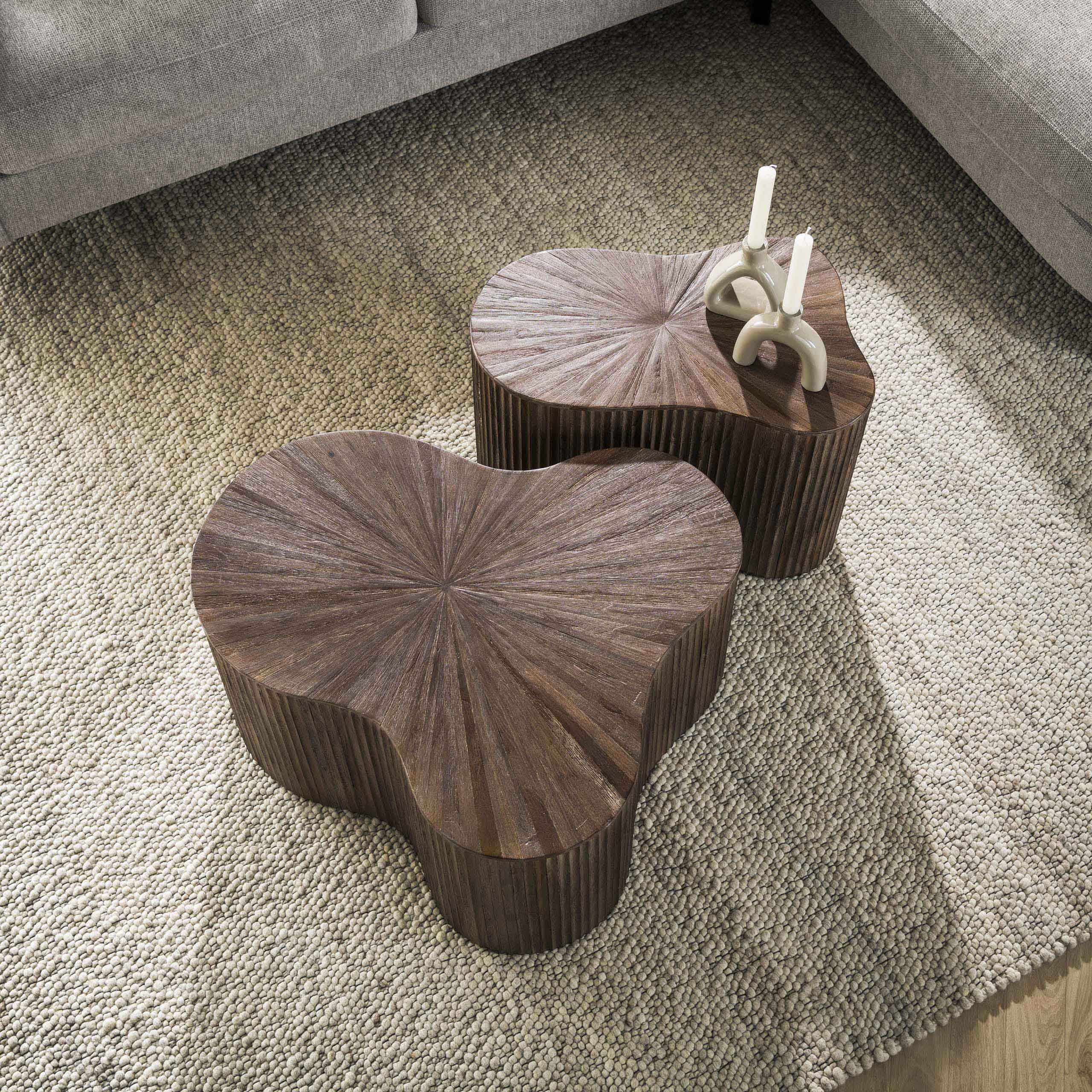 Salontafel Maya Teak shamrock set van 2 / Massief teak espresso