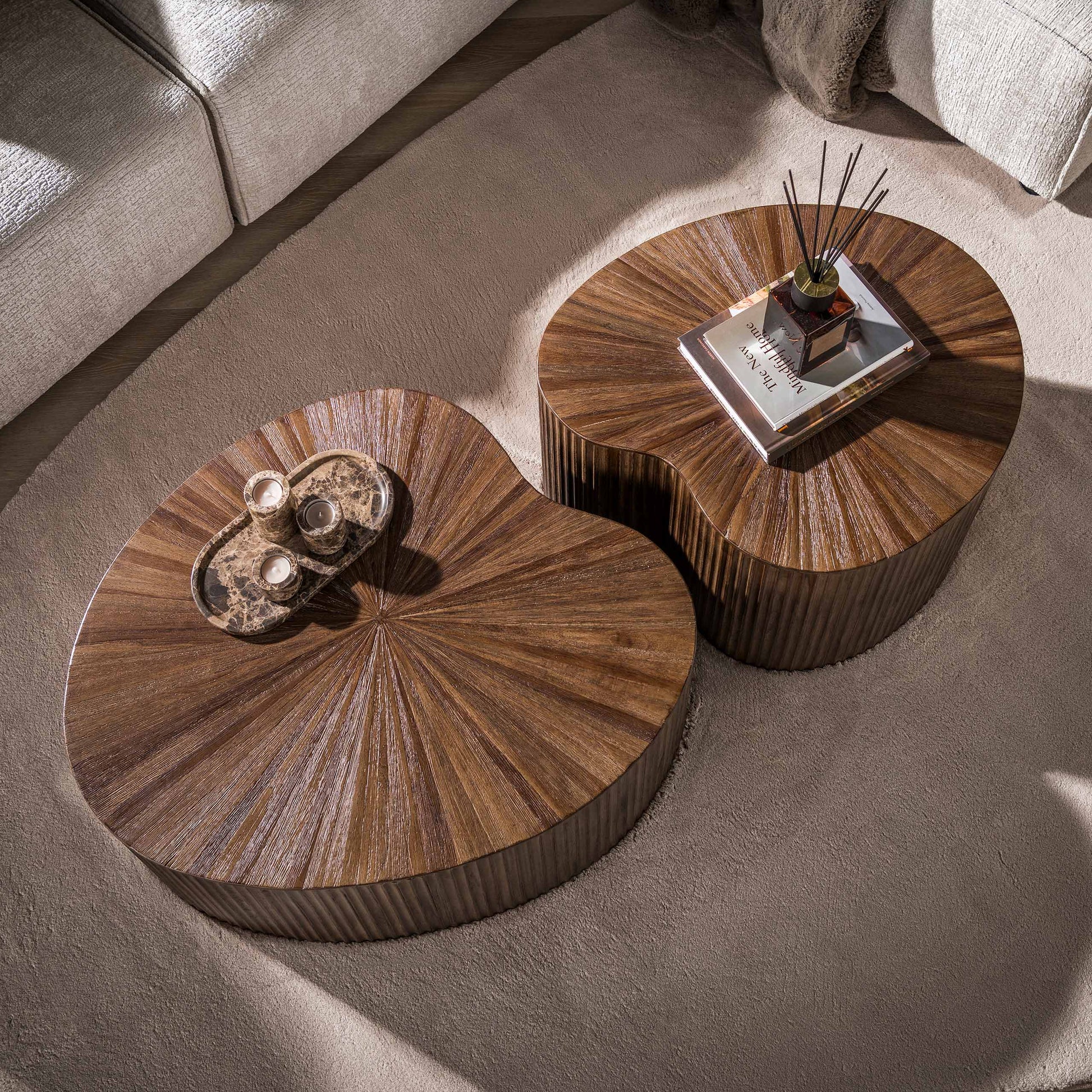 Salontafel Maya Teak niervormig set van 2 / Massief teak espresso