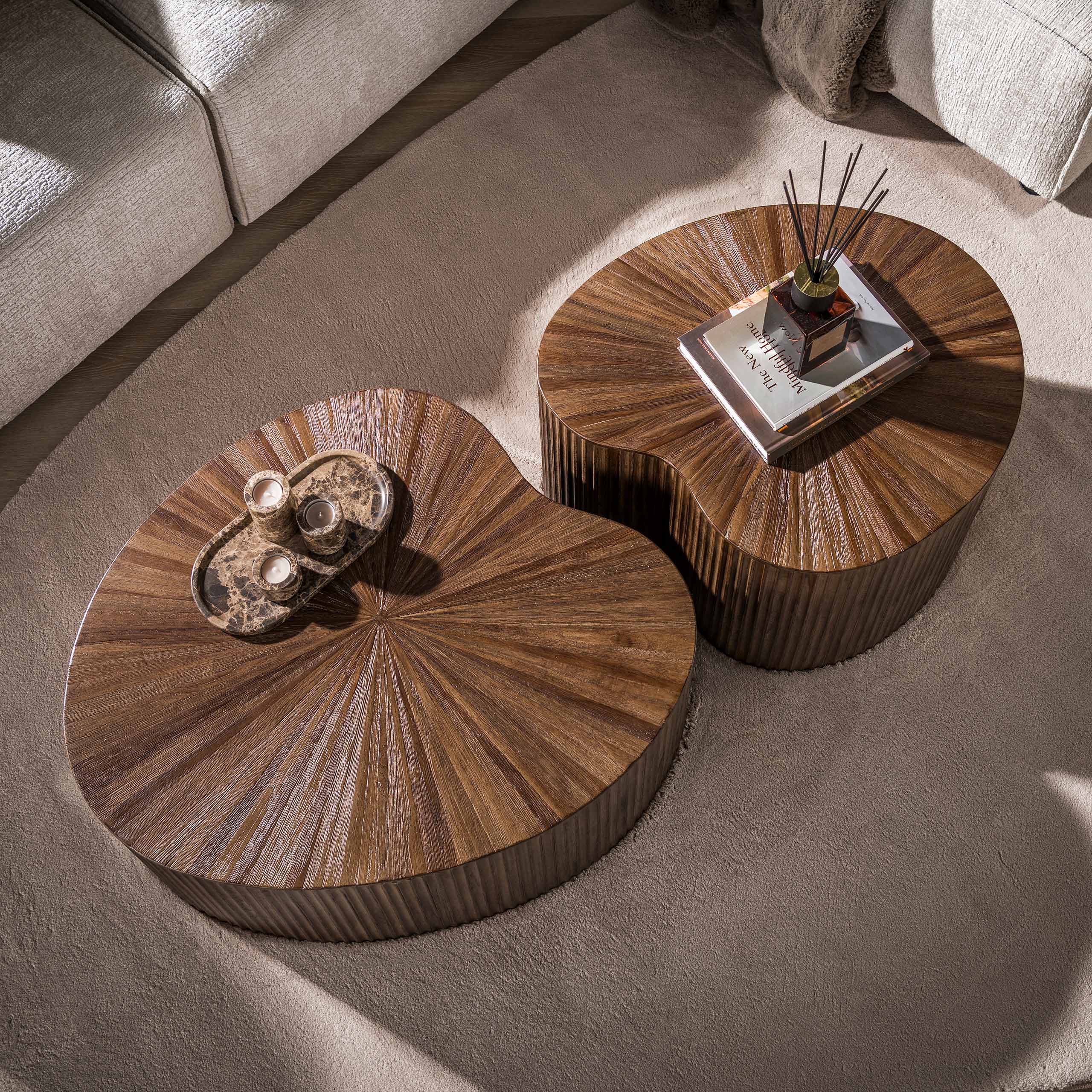 Salontafel Maya Teak niervormig set van 2 / Massief teak espresso