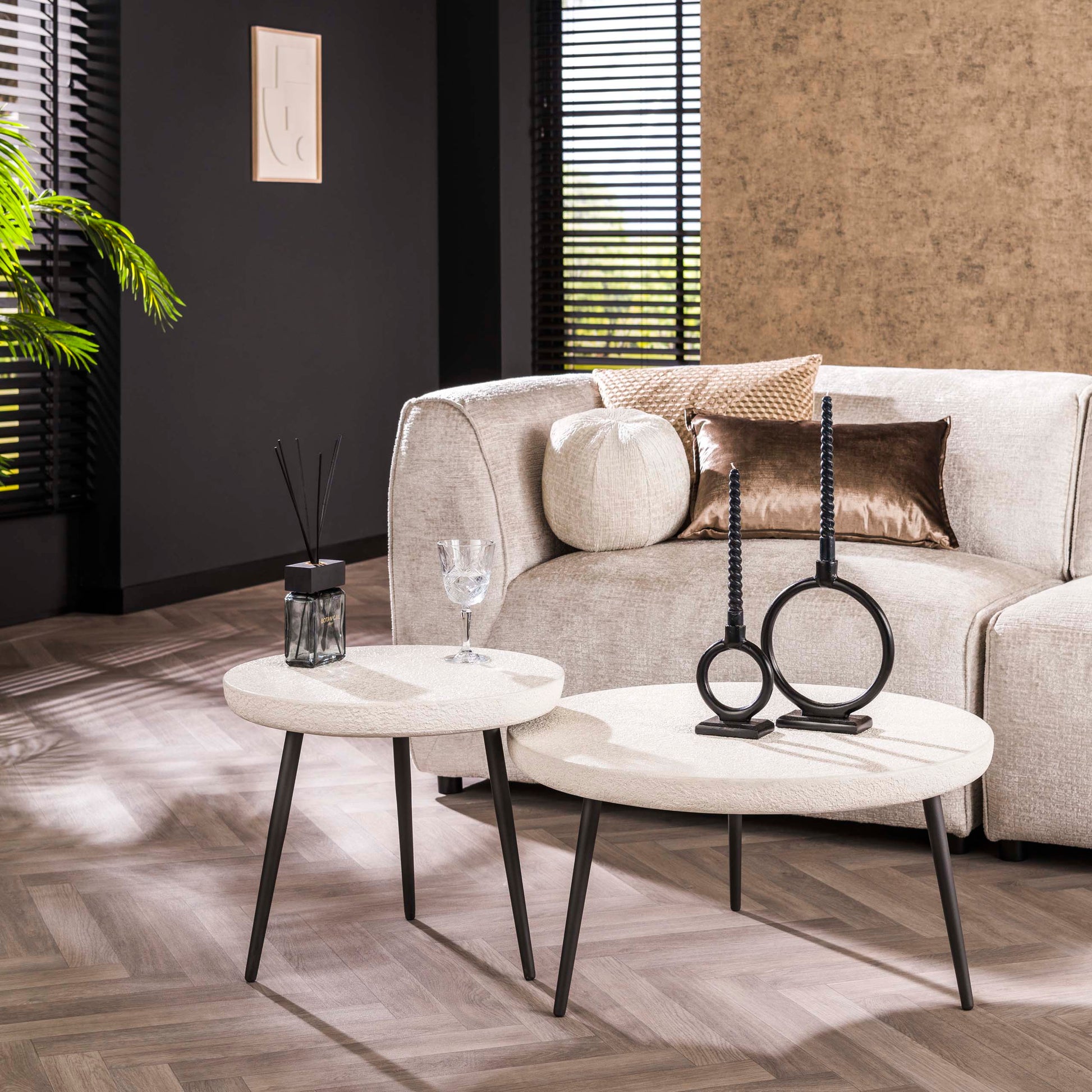 Salontafel Flat Round Stone set van 2 / Marmer composiet
