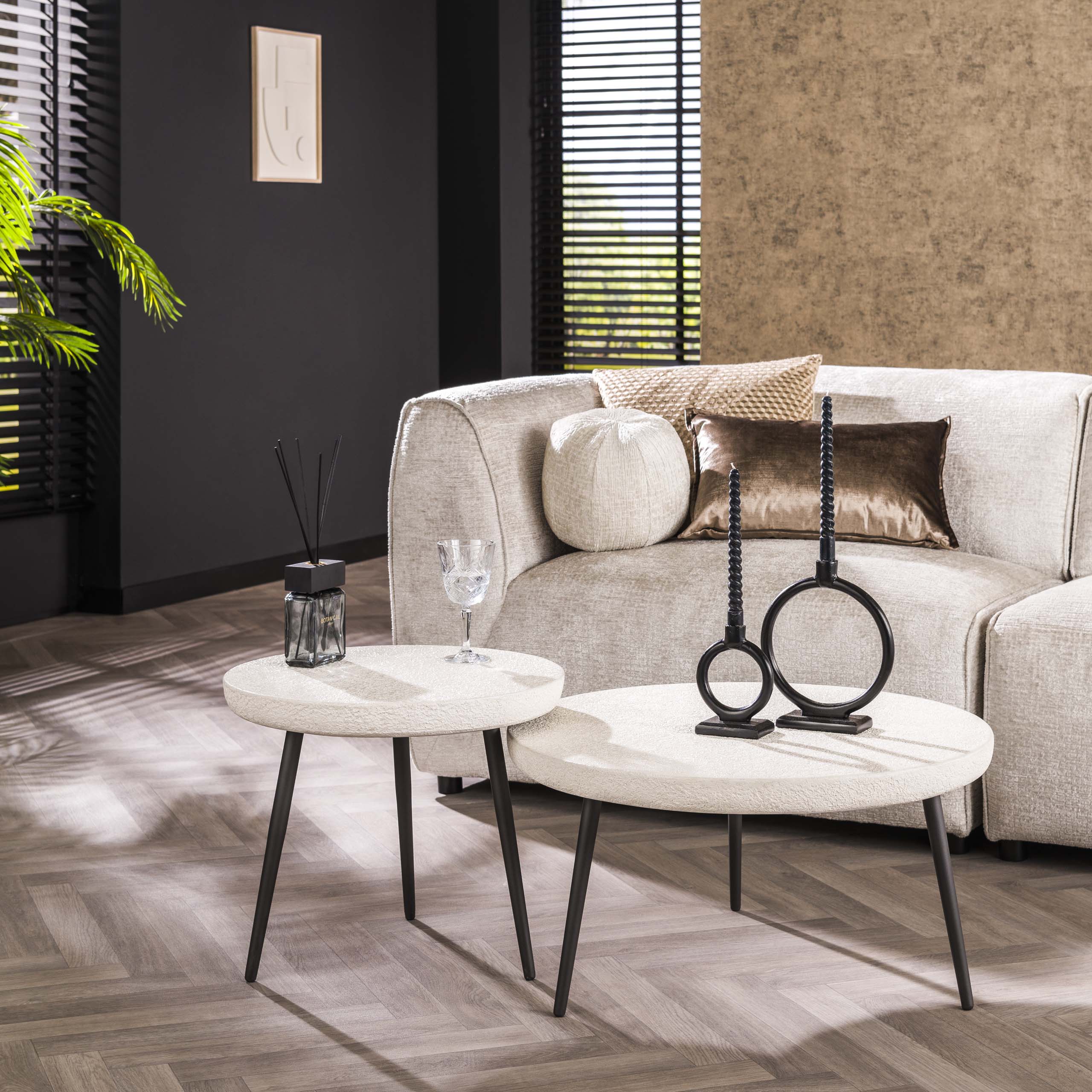 Salontafel Flat Round Stone set van 2 / Marmer composiet