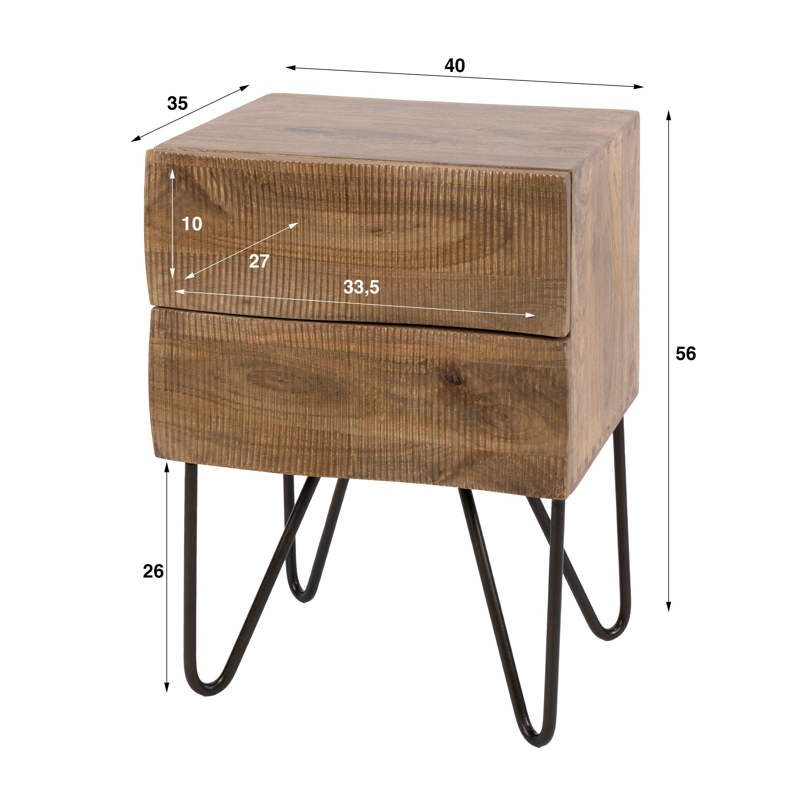 Nachtkastje Ocean 2 Lades Massief Mango Zand