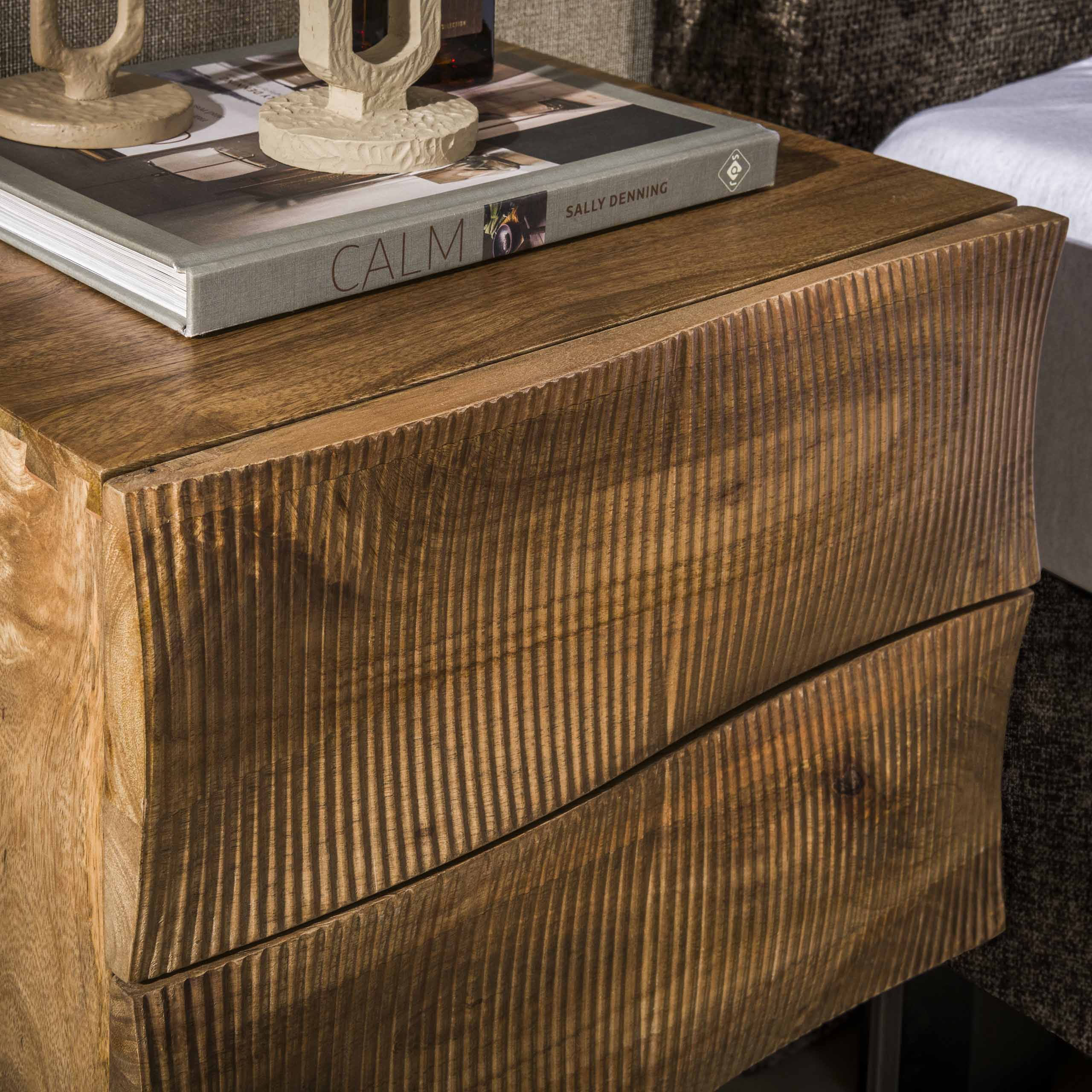 Nachtkastje Ocean 2 Lades Massief Mango Zand