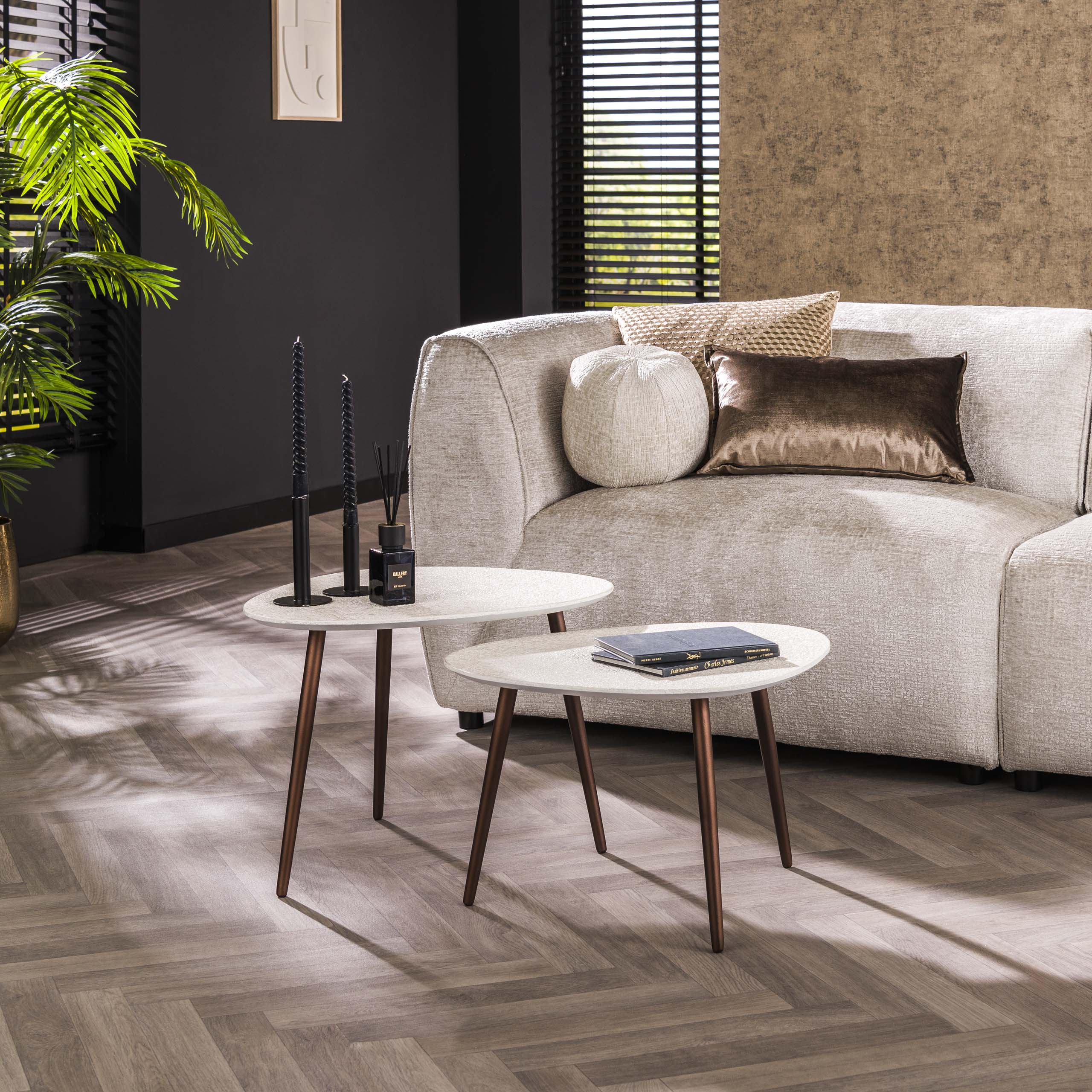 Salontafel Stone driehoekig set van 2 / Marmer composiet