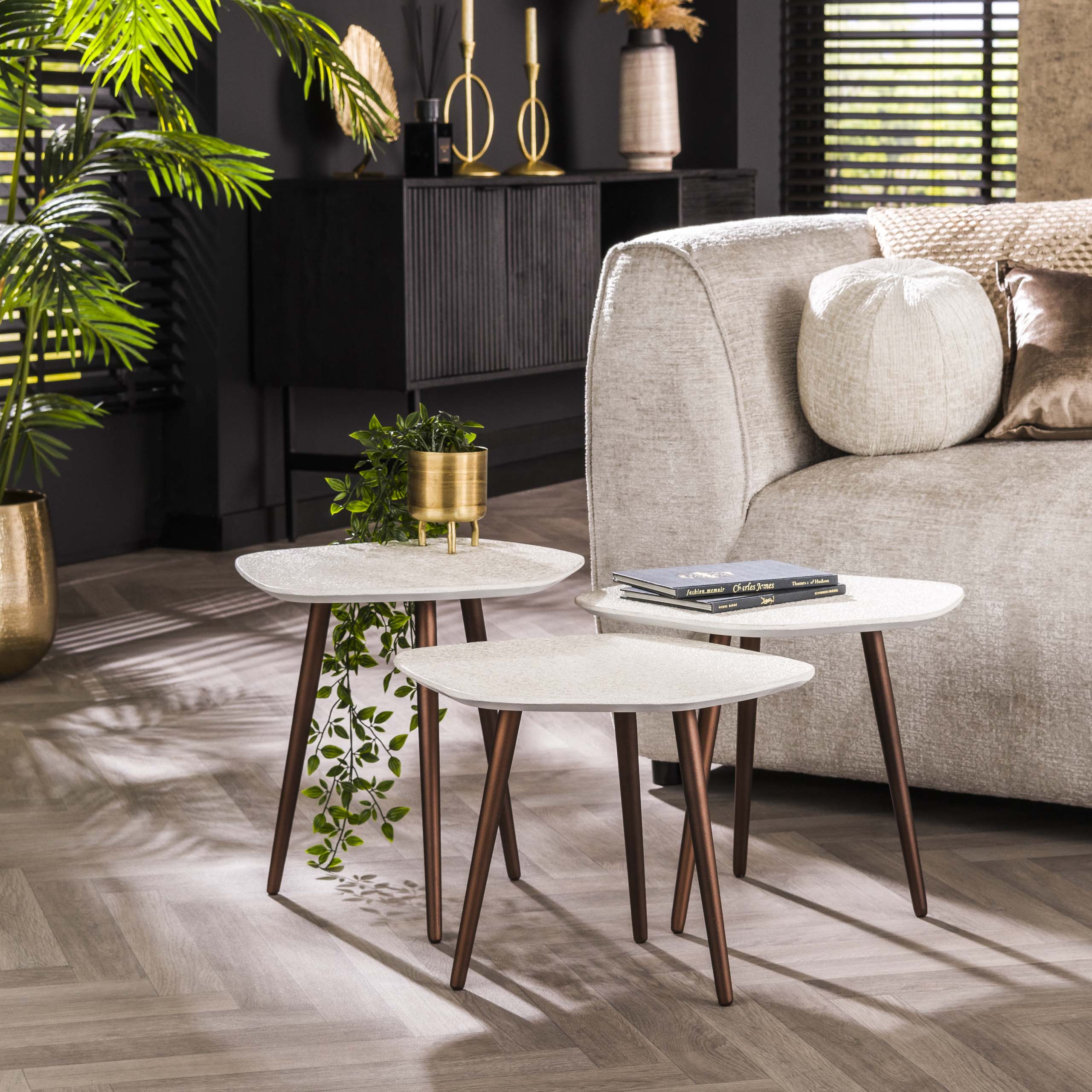 Salontafel Point Stone set van 3 / Marmer composiet