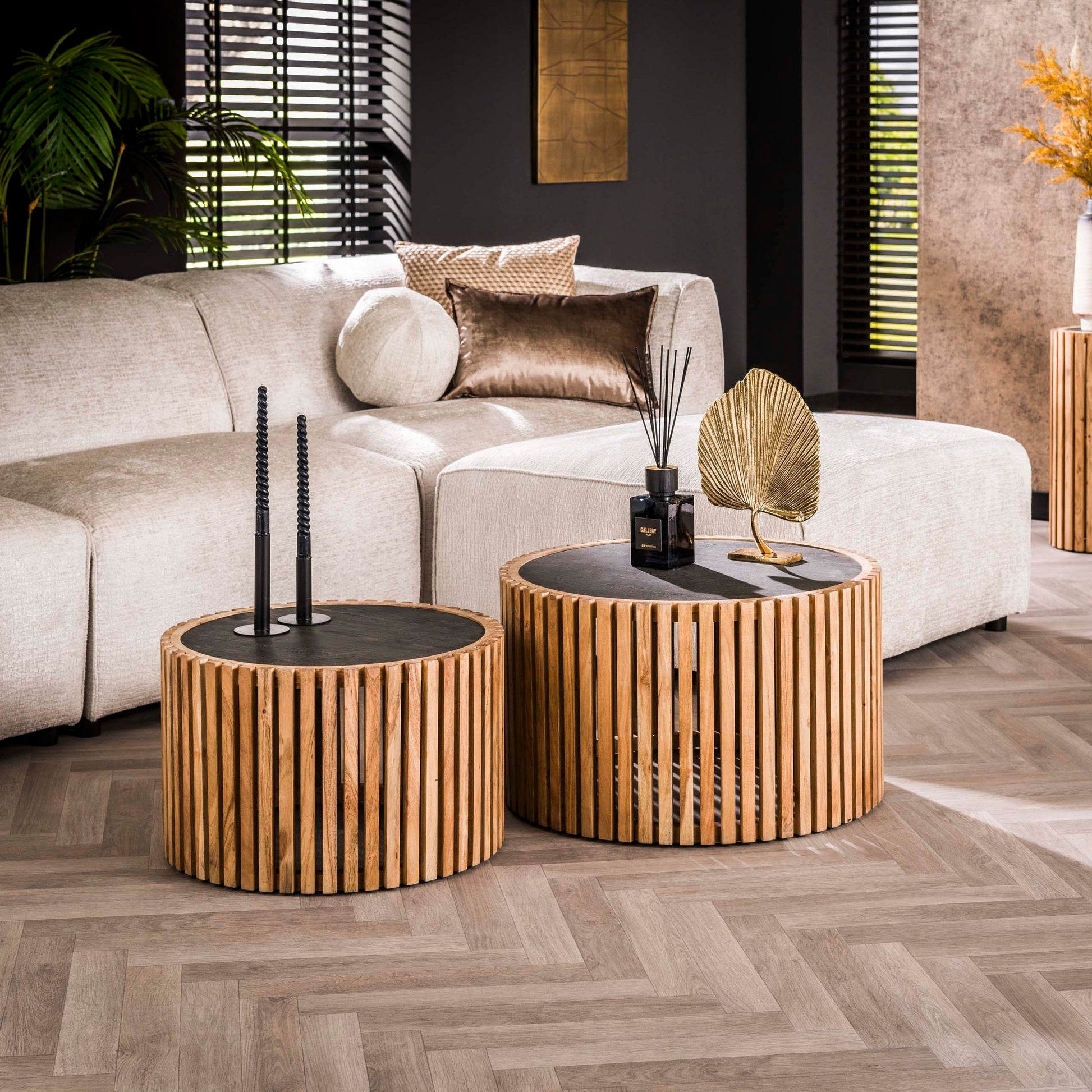 Salontafel Slate Round set van 2 / Leisteen