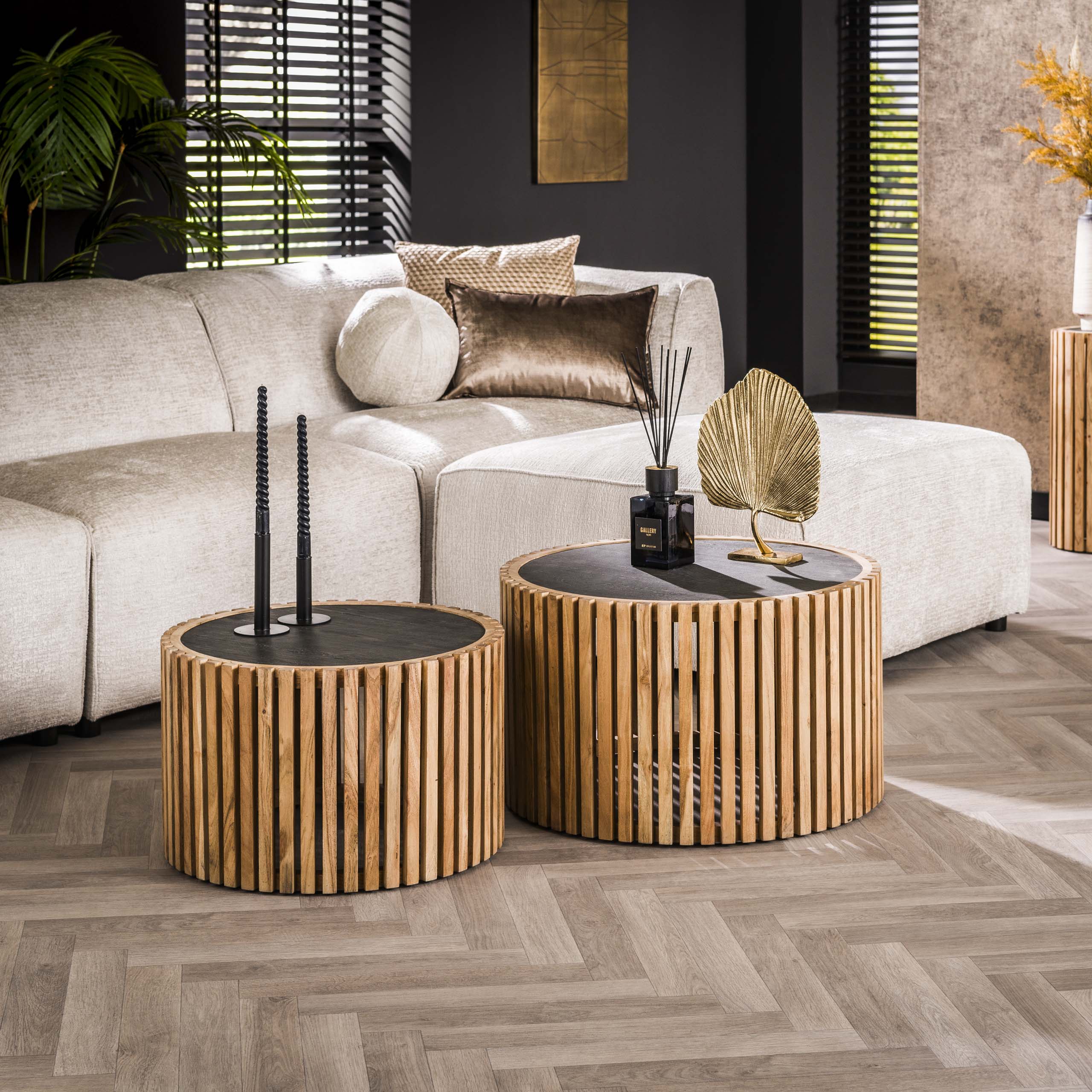 Salontafel Slate Round set van 2 / Leisteen
