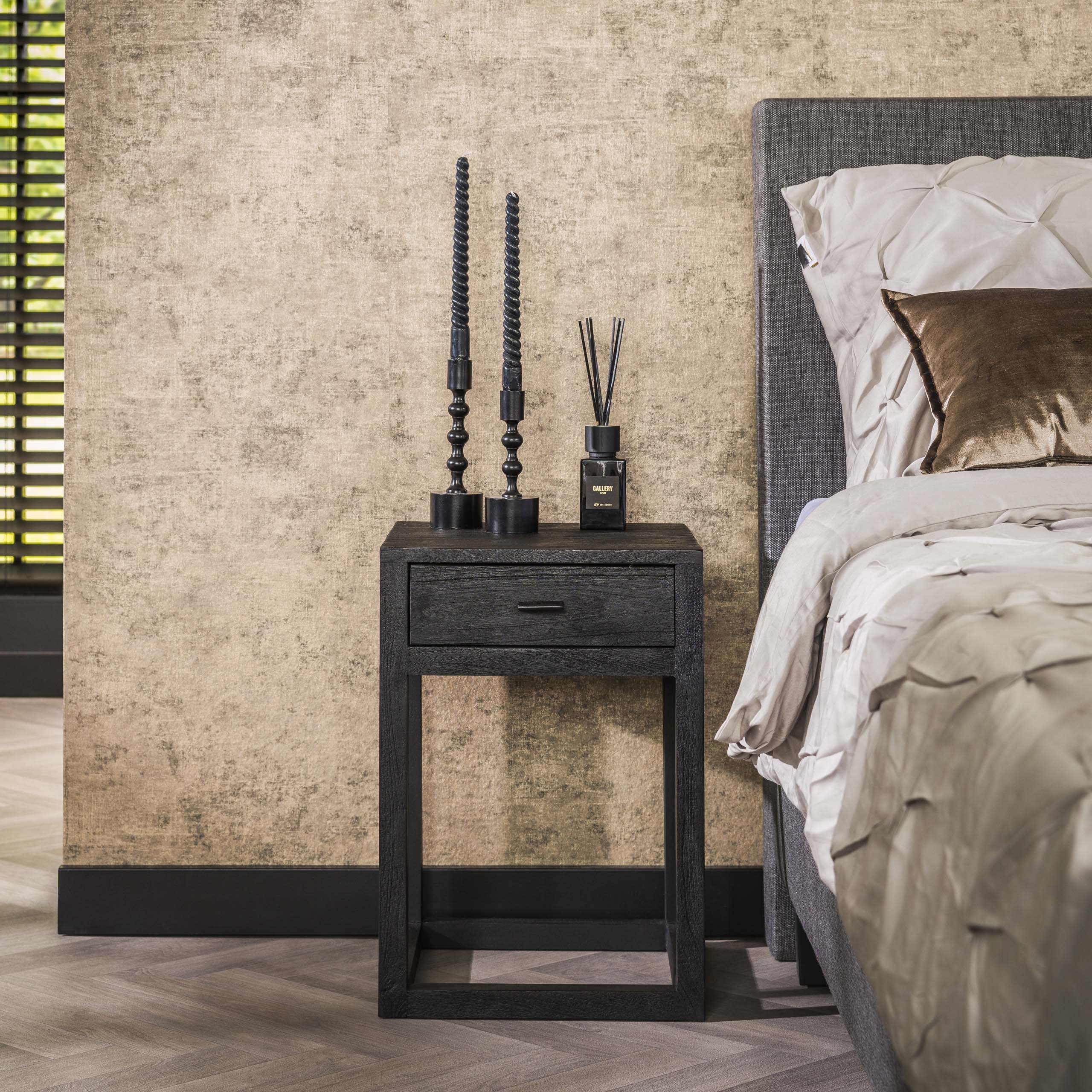 Nachtkastje Black Square 1 lade / Massief acacia zwart