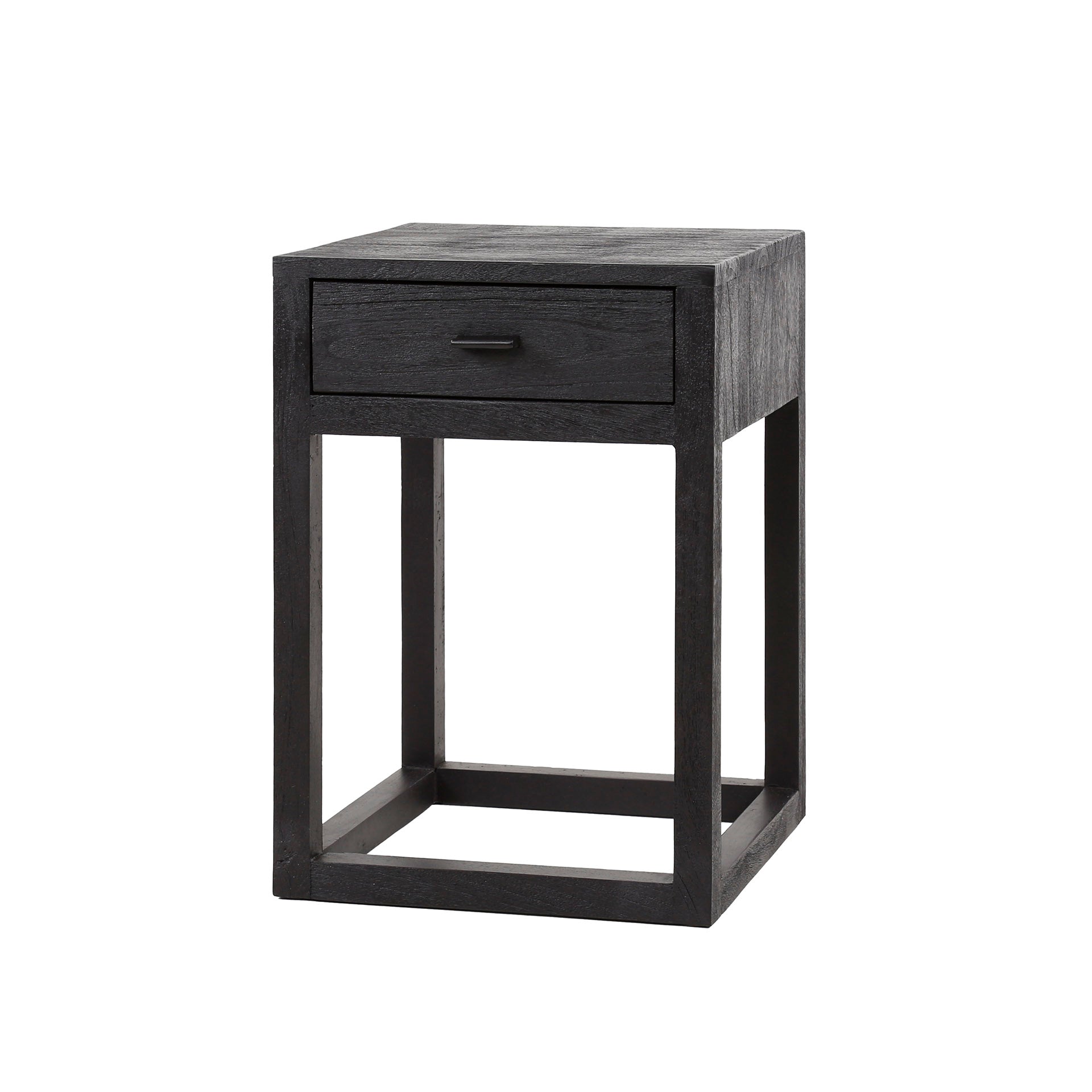 Nachtkastje Black Square 1 Lade Massief Acacia Zwart