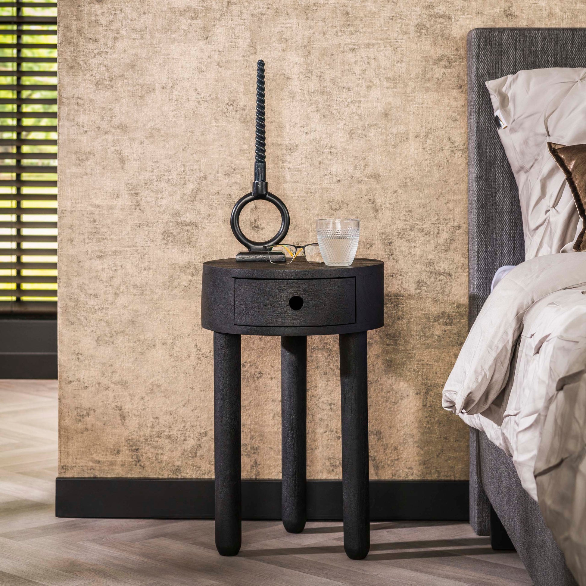 Nachtkastje Full Wood 1 lade / Massief acacia zwart