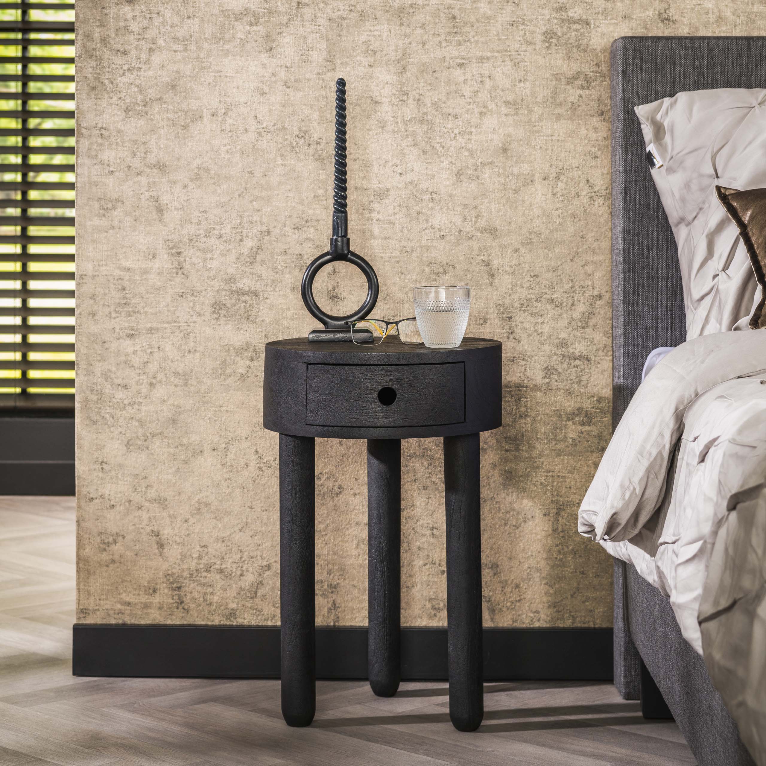 Nachtkastje Full Wood 1 lade / Massief acacia zwart