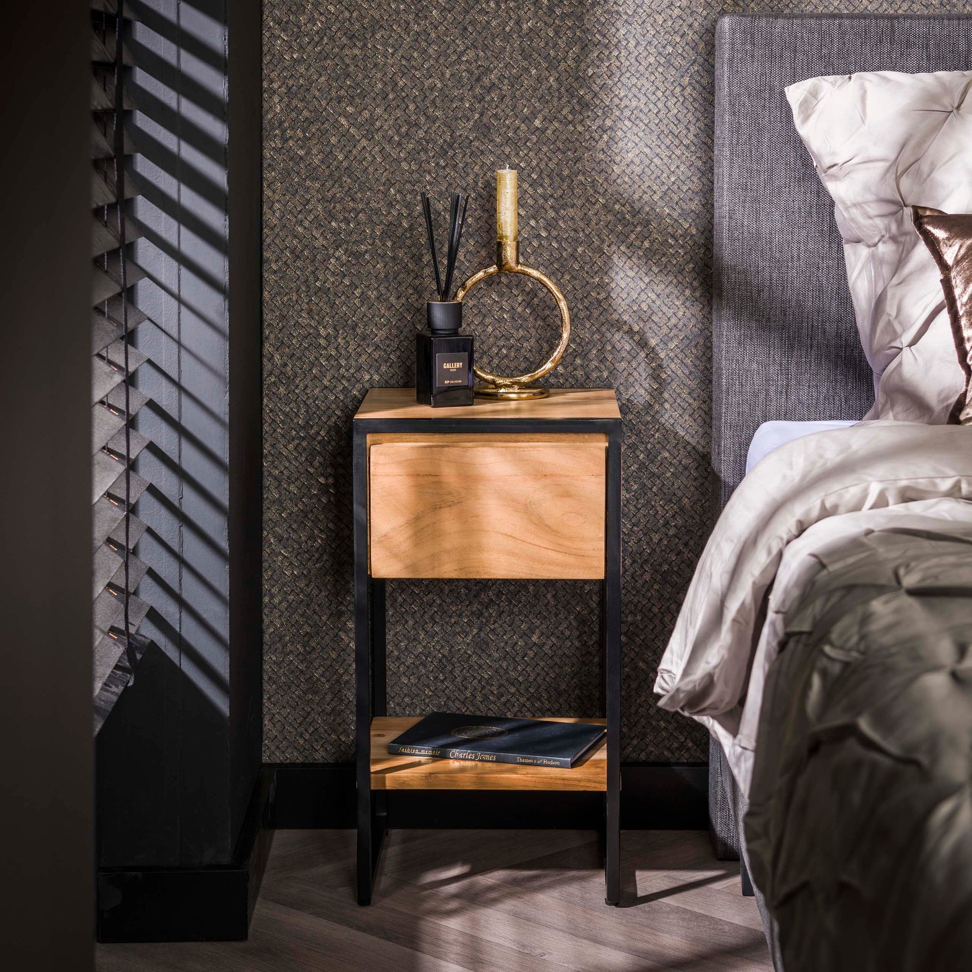 Nachtkastje Straight Wood XS 1 lade / Massief acacia
