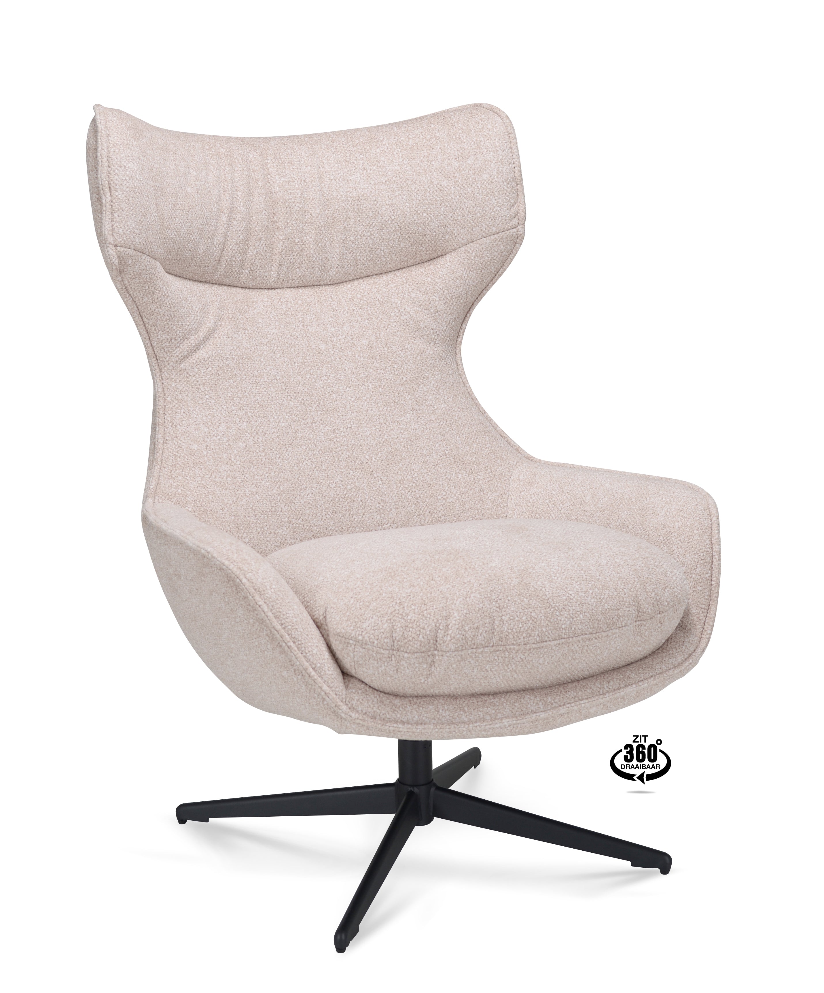Fauteuil Ontario Stof Leo 26 Sand Poot Zwart 360° Draaibaar