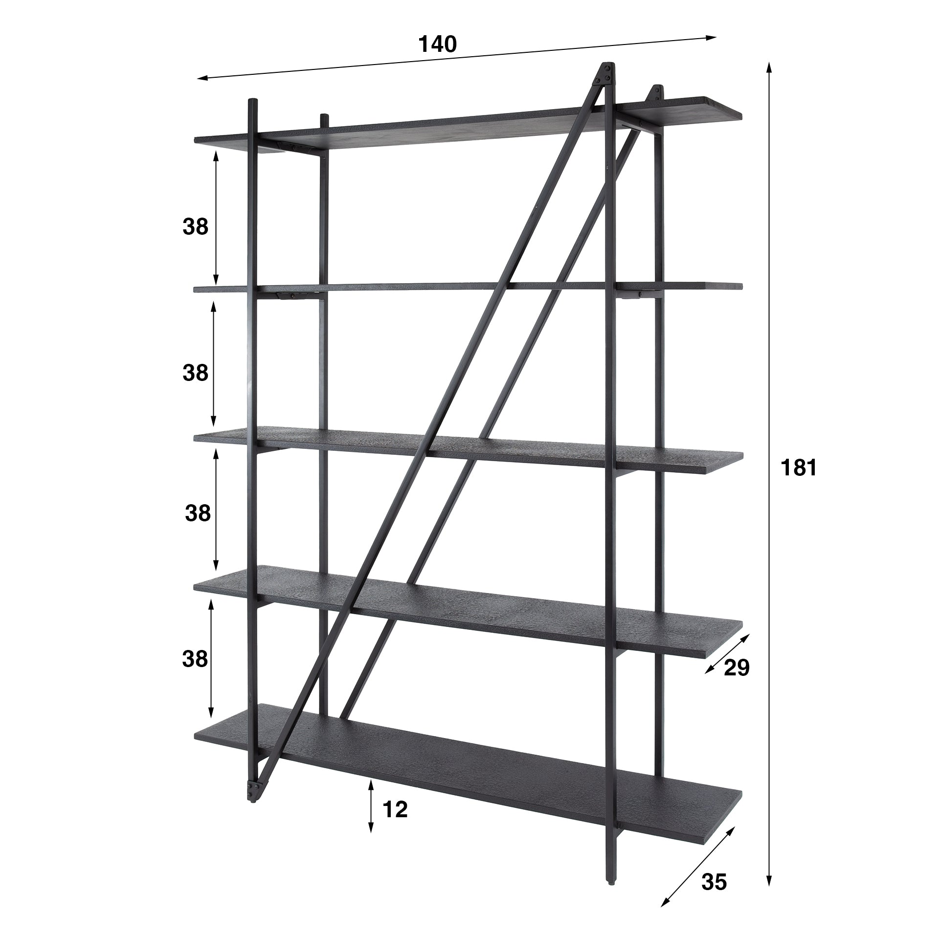Wandrek Piega 5 Laags 140Cm Grijs