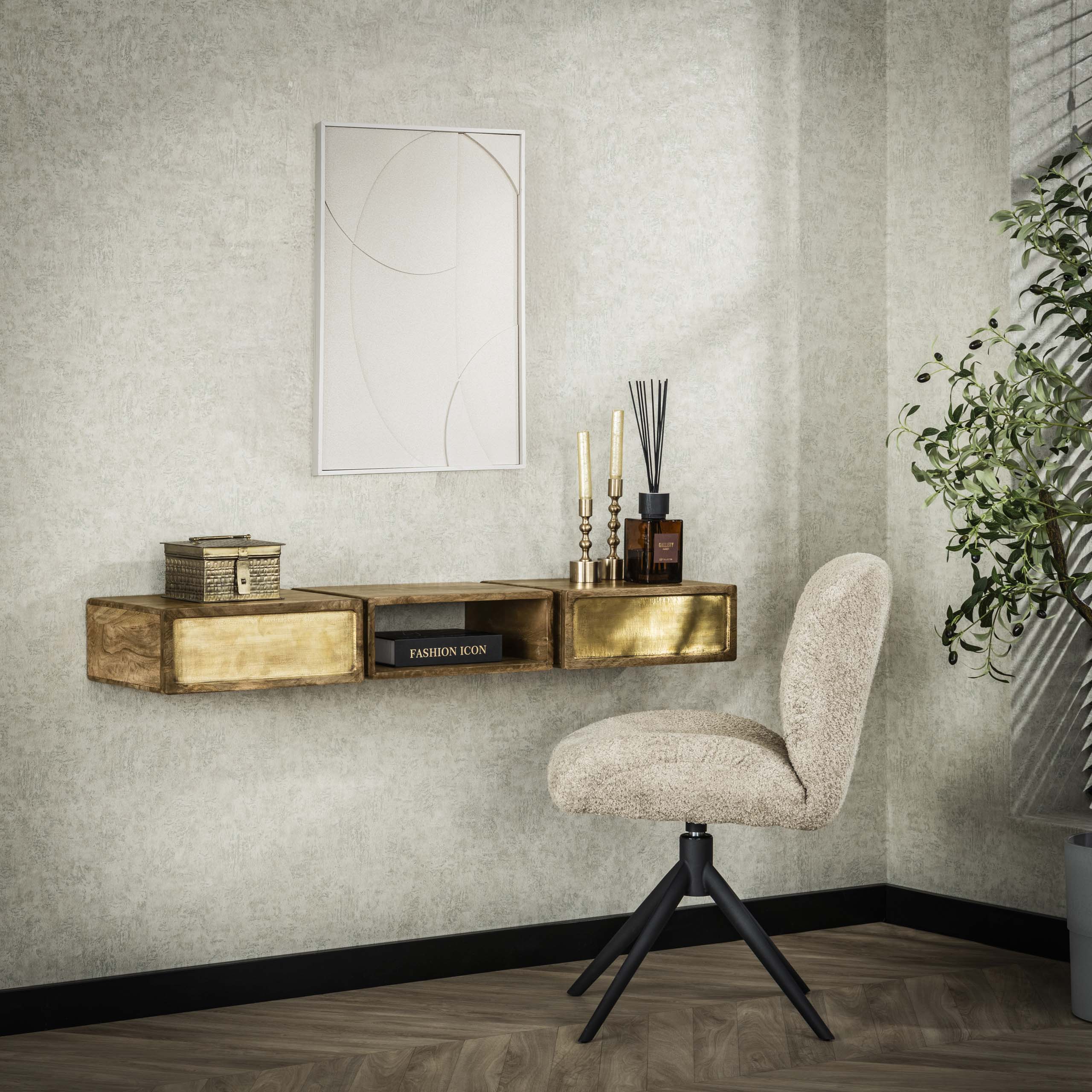 Kaptafel Brass 2 lades / Massief mango zand