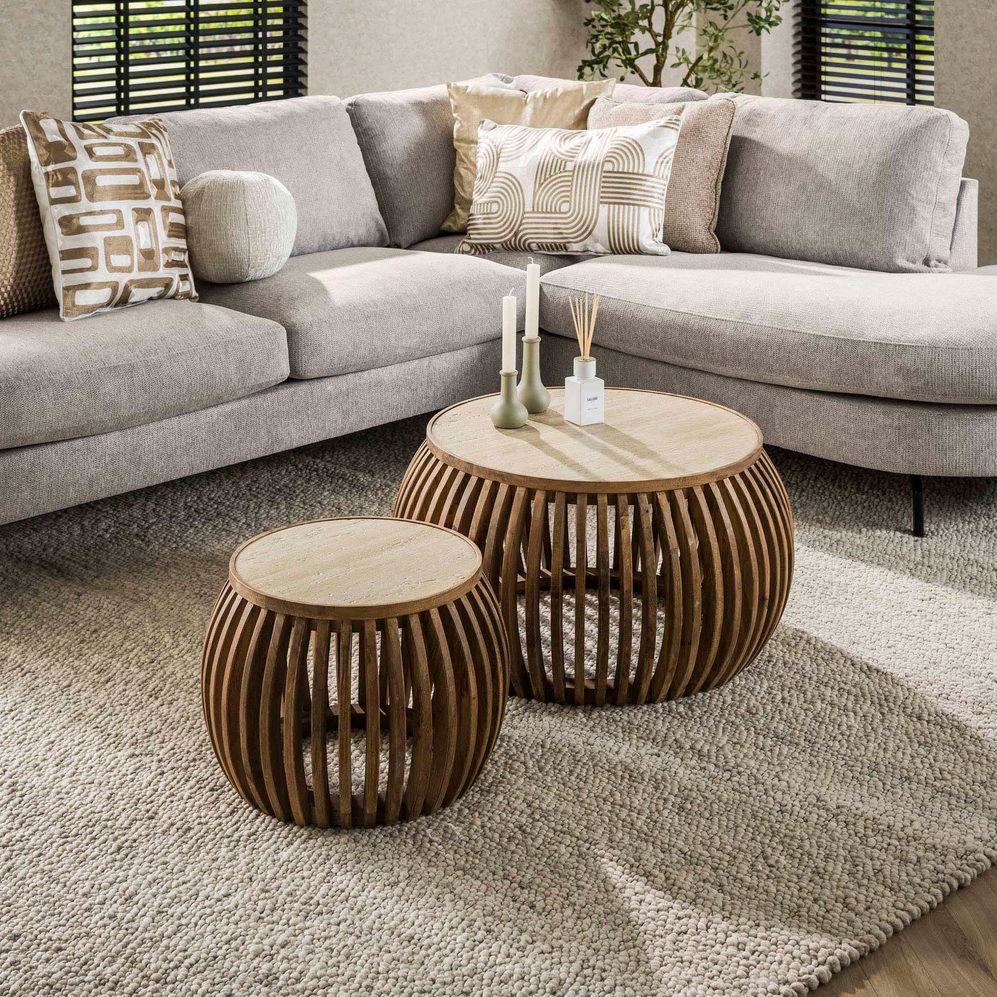 Salontafel Nuovo Curve set van 2 / Massief mango zand