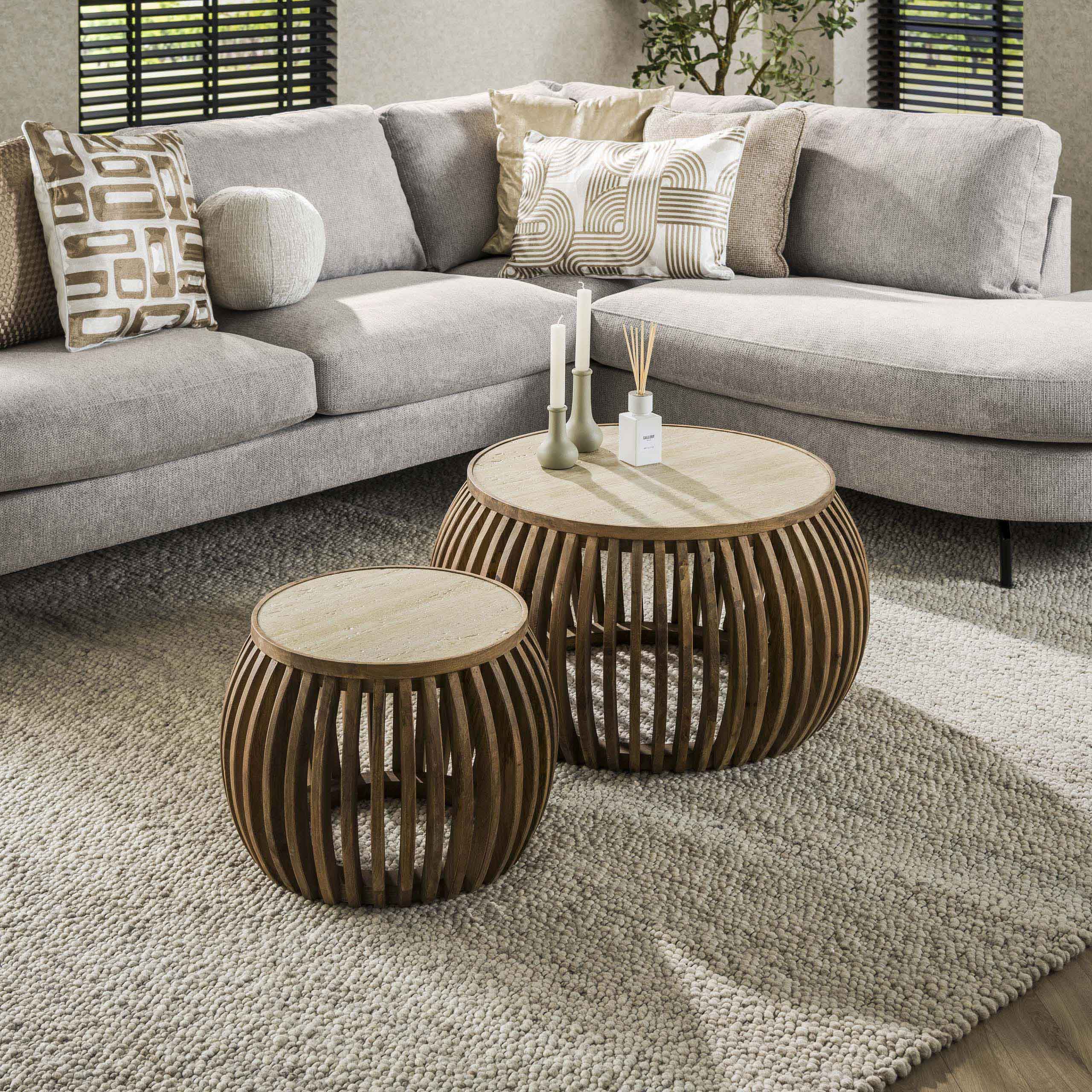 Salontafel Nuovo Curve set van 2 / Massief mango zand