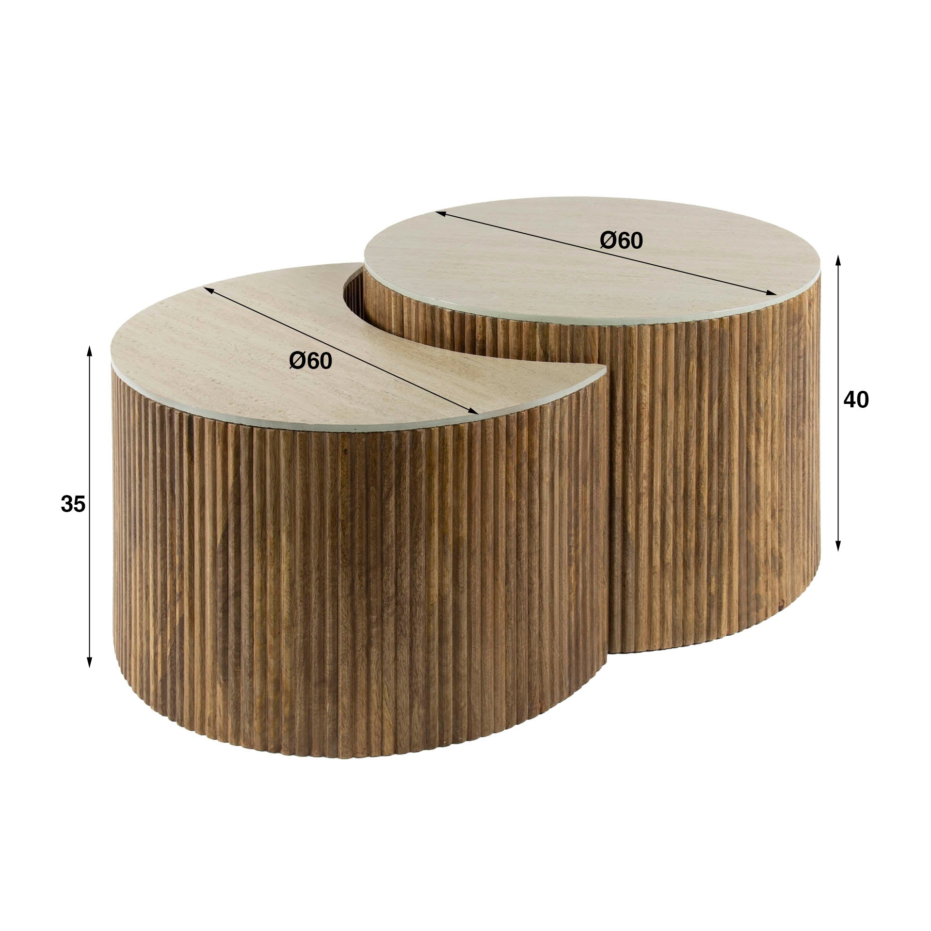 Salontafel Nuovo Half Rond Set Van 2 Massief Mango Zand