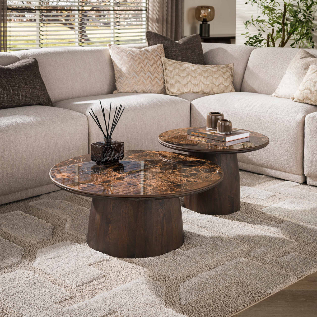 Salontafel Empera rond set van 2 / Keramiek dark emperador