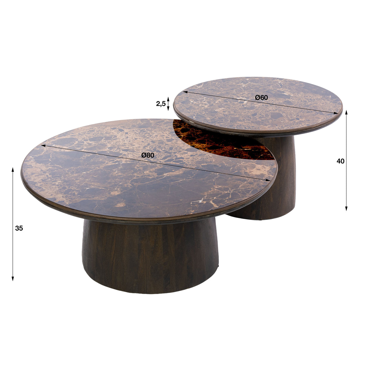 Salontafel Empera rond set van 2 / Keramiek dark emperador