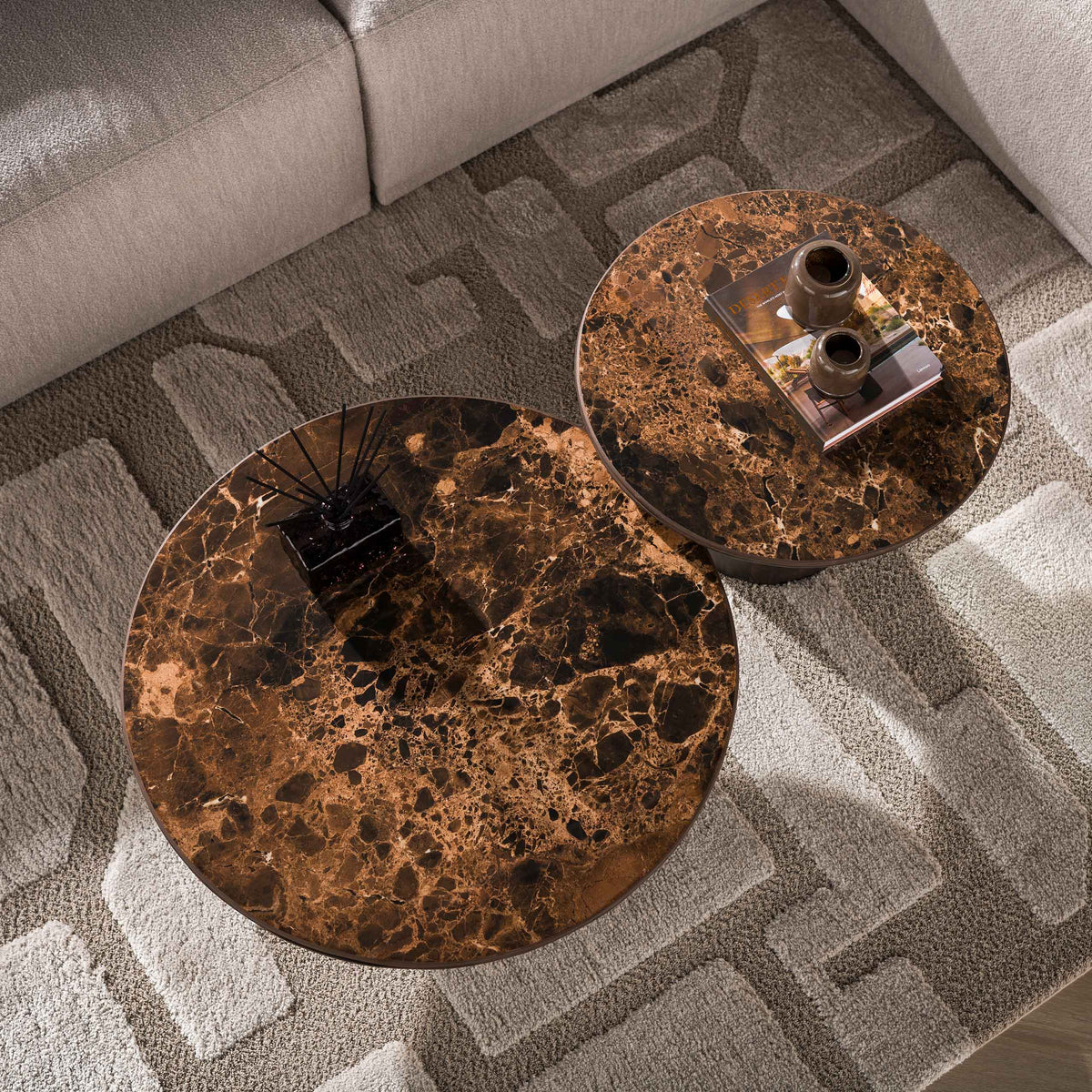 Salontafel Empera rond set van 2 / Keramiek dark emperador