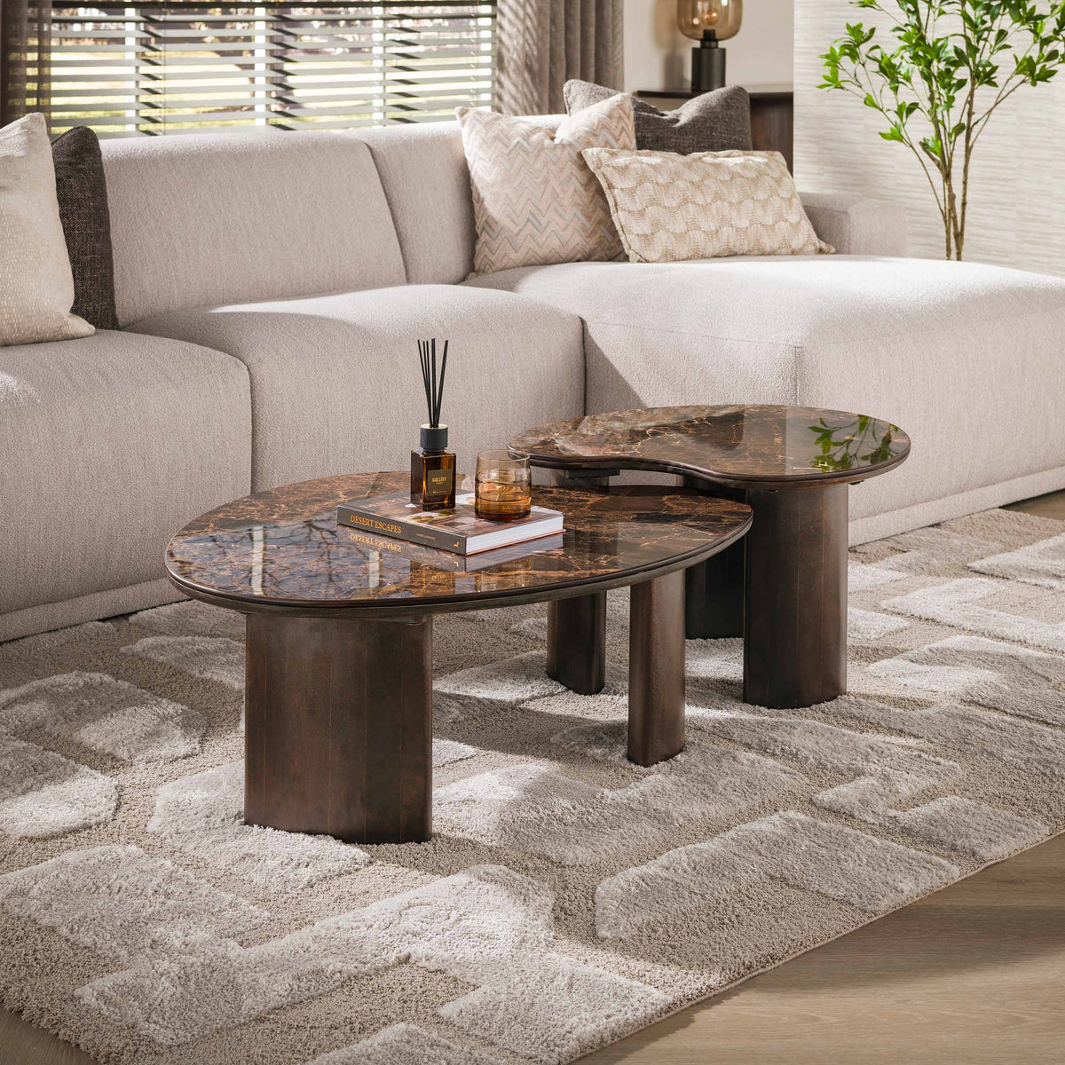 Salontafel Empera niervormig set van 2 / Keramiek dark emperador
