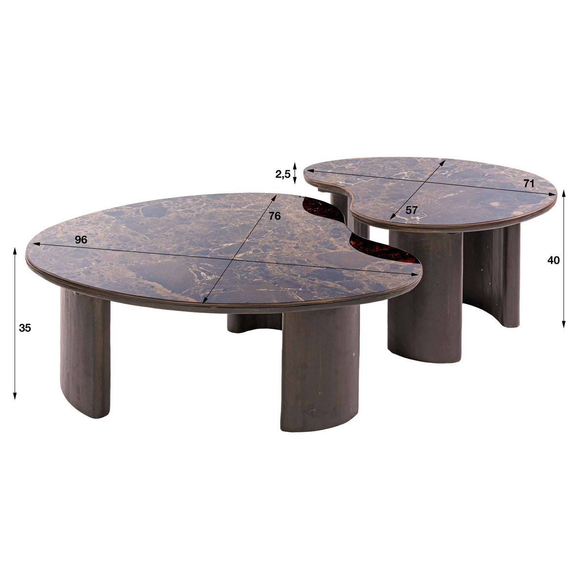 Salontafel Empera niervormig set van 2 / Keramiek dark emperador
