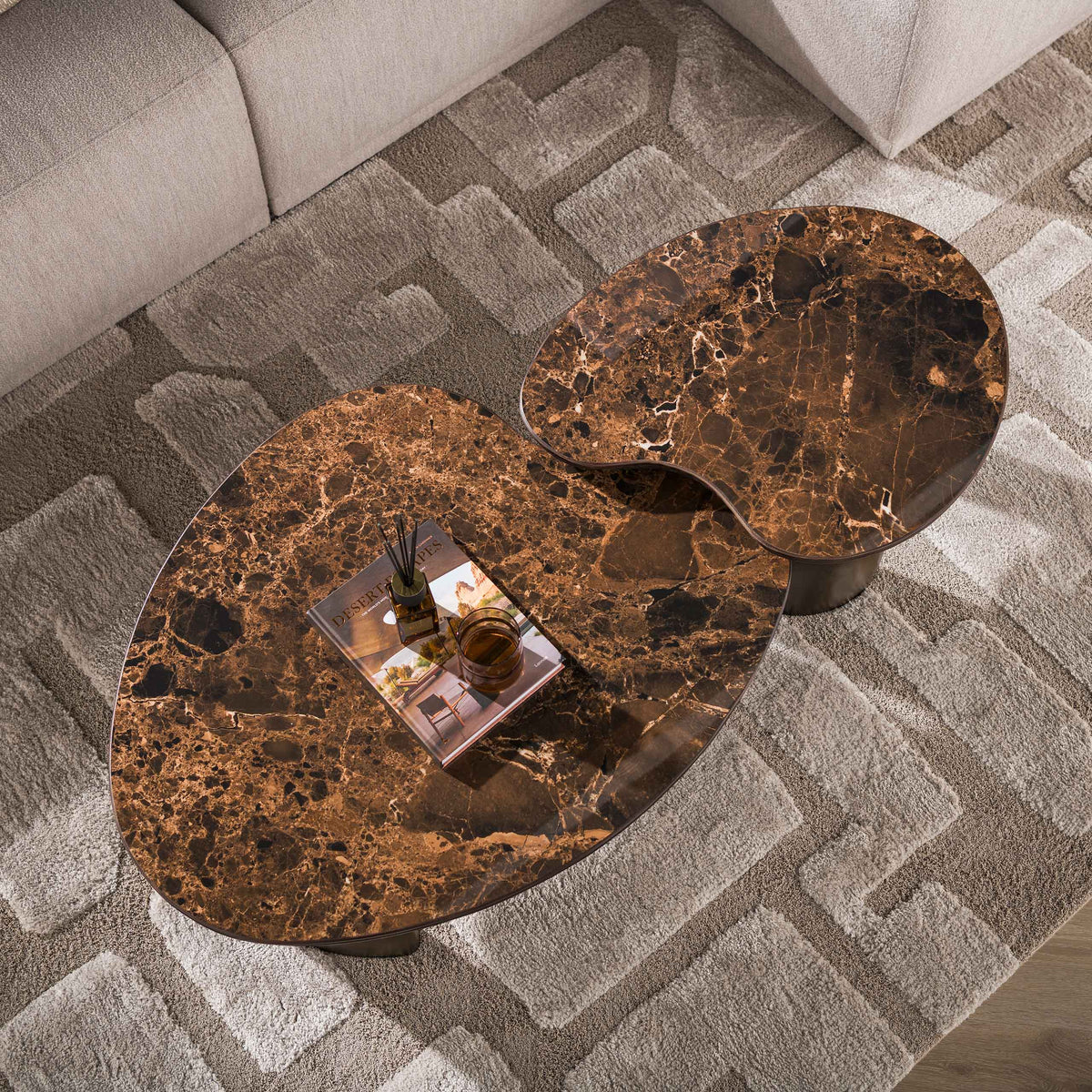 Salontafel Empera niervormig set van 2 / Keramiek dark emperador