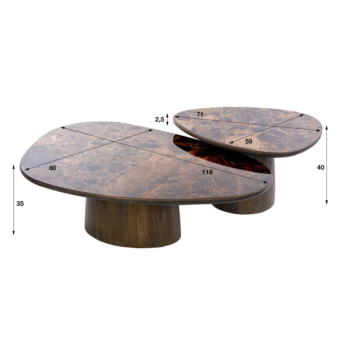 Salontafel Empera driehoekig set van 2 / Keramiek dark emperador