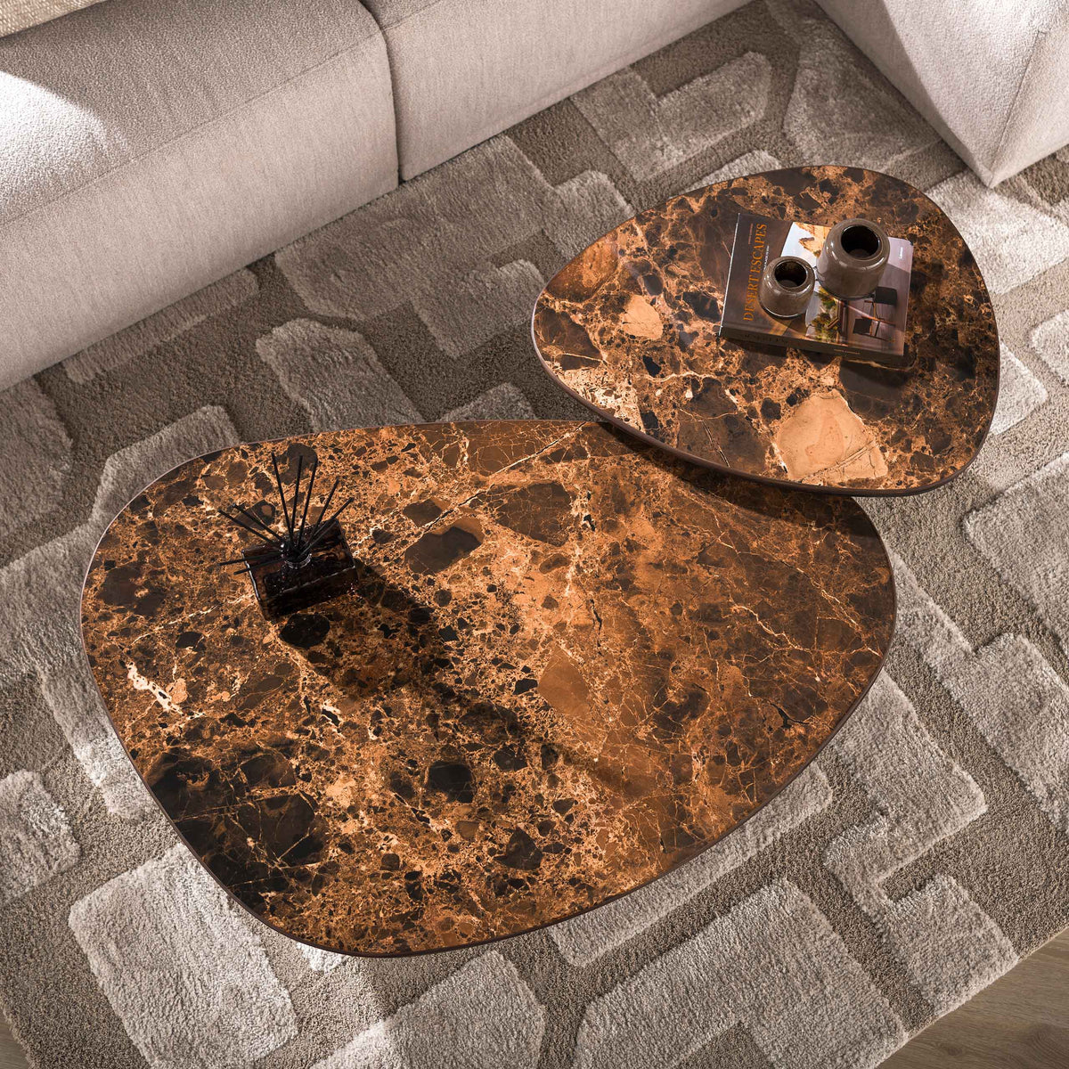 Salontafel Empera driehoekig set van 2 / Keramiek dark emperador